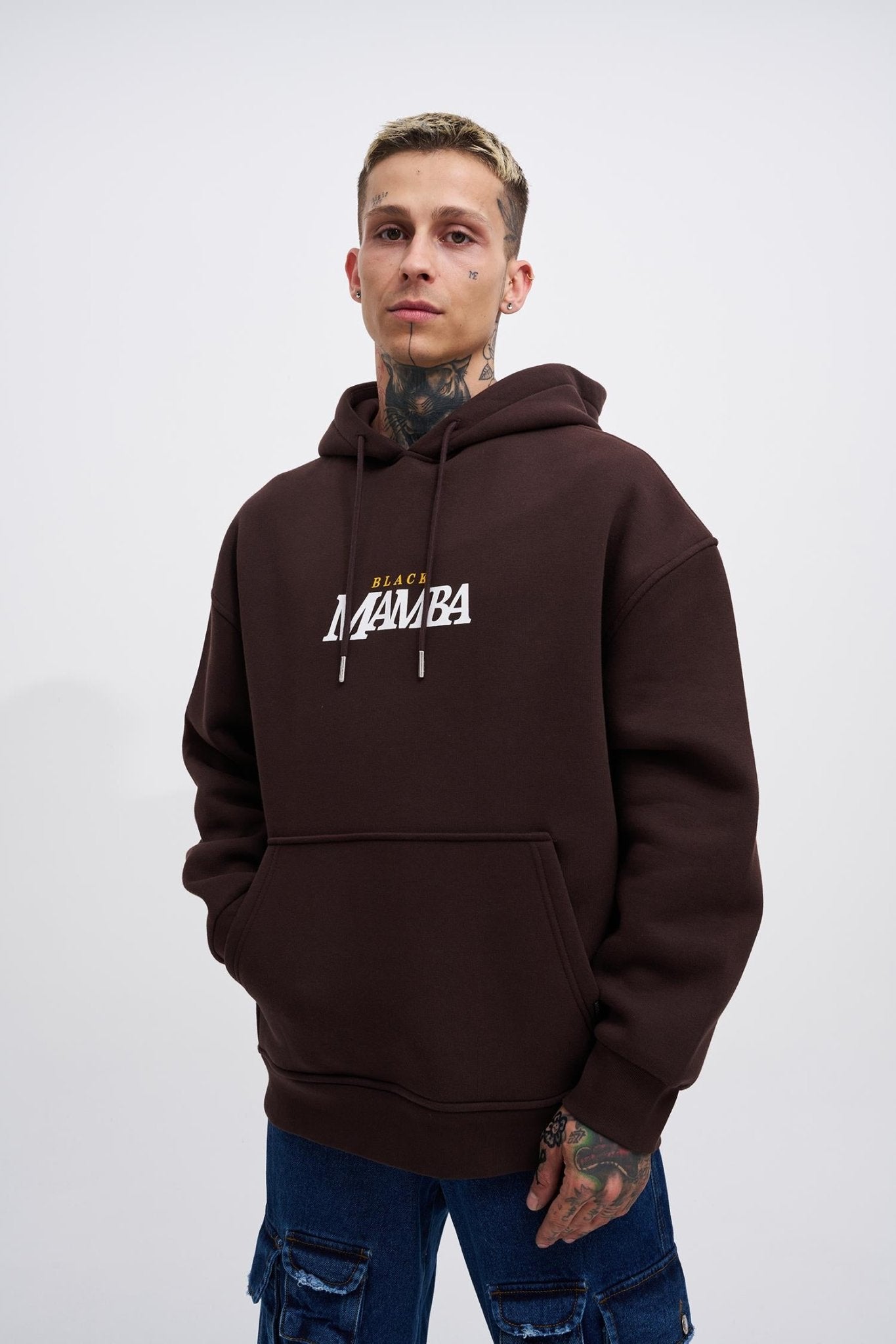 Erkek Black Mamba Baskılı Oversize Sweatshirt Koyu Kahverengi