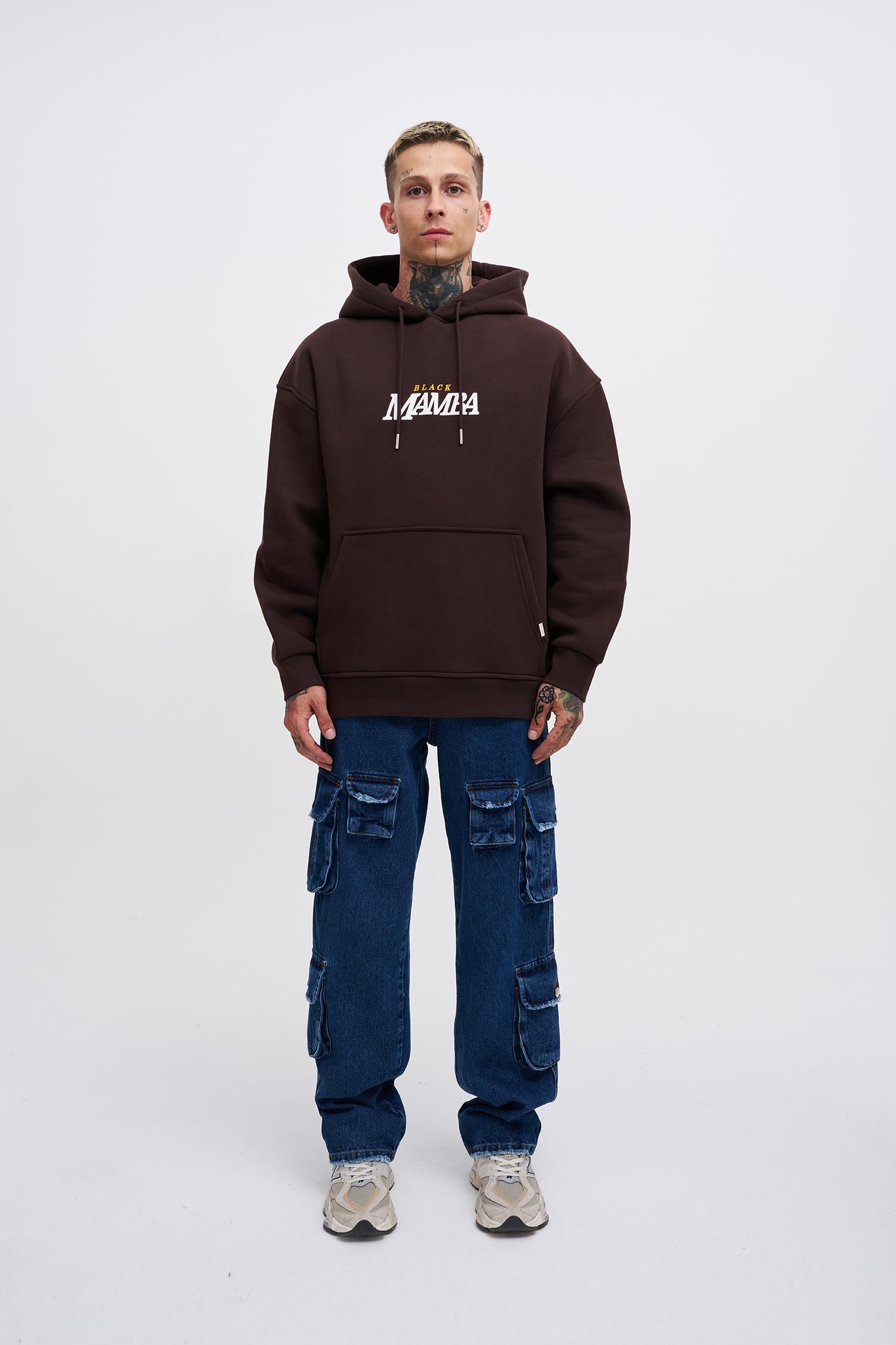 Erkek Black Mamba Baskılı Oversize Sweatshirt Koyu Kahverengi