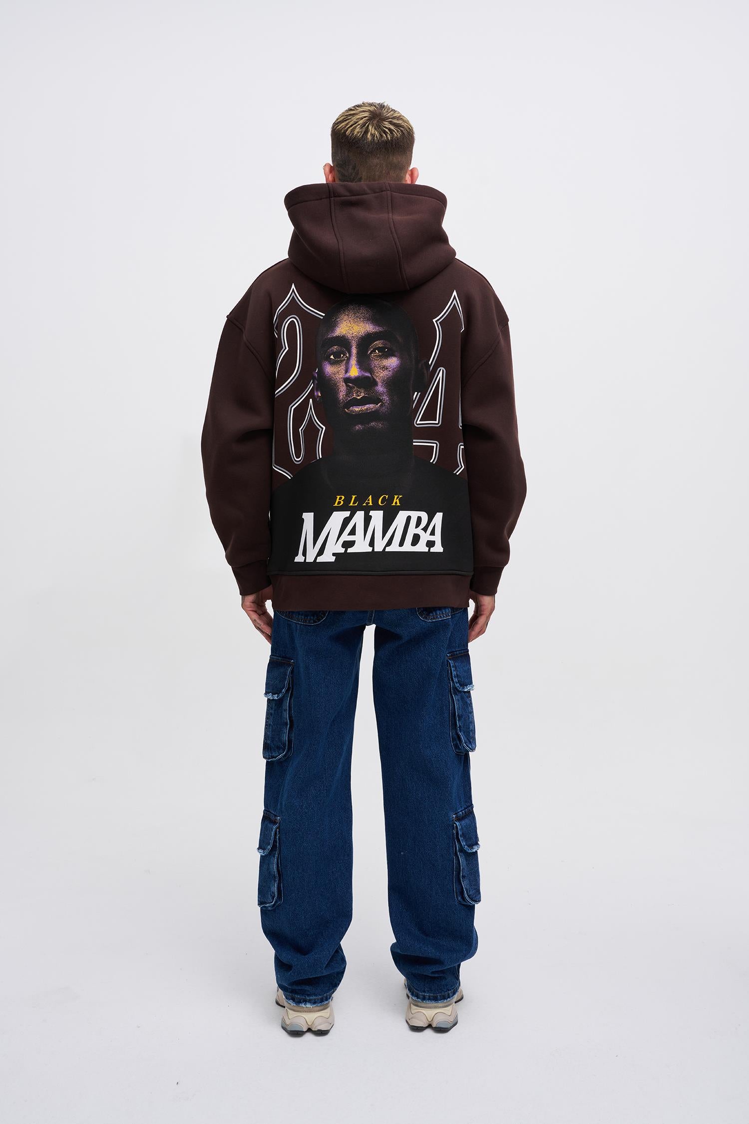 Erkek Black Mamba Baskılı Oversize Sweatshirt Koyu Kahverengi