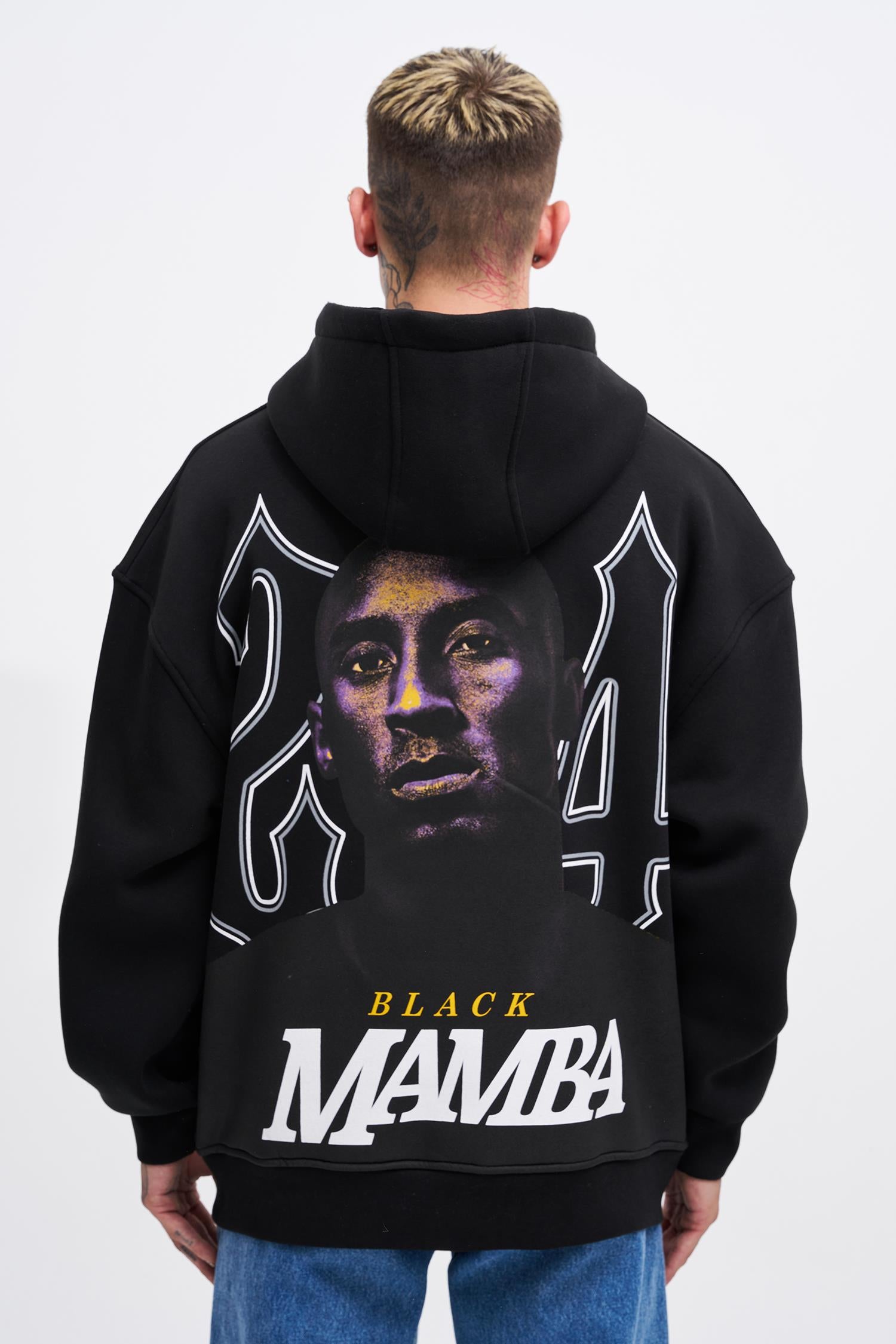 Erkek Black Mamba Baskılı Oversize Sweatshirt Siyah