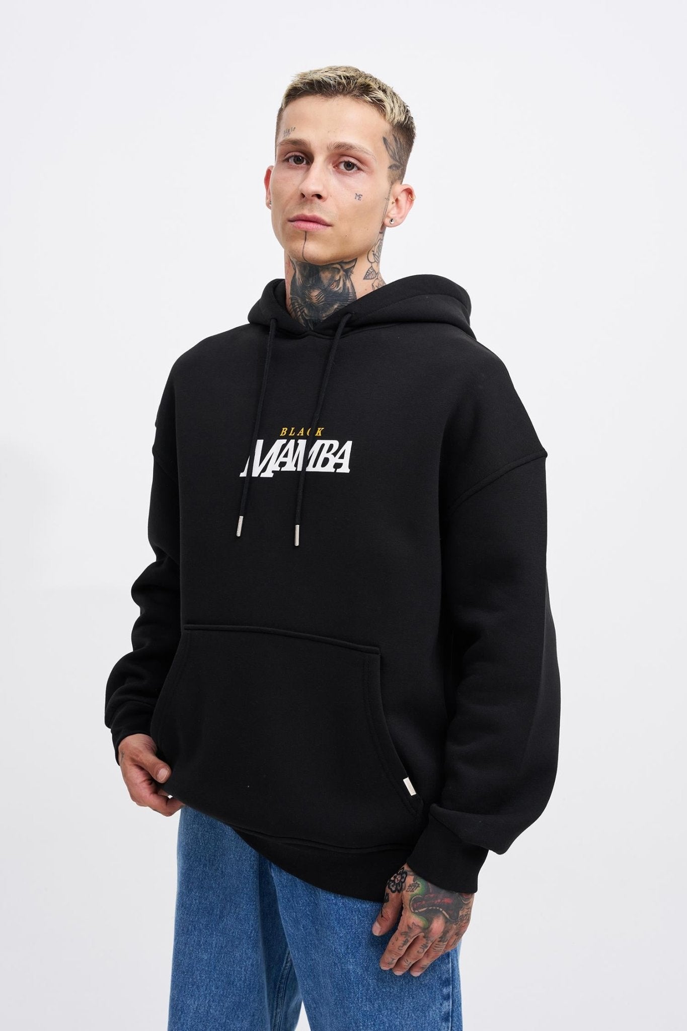 Erkek Black Mamba Baskılı Oversize Sweatshirt Siyah