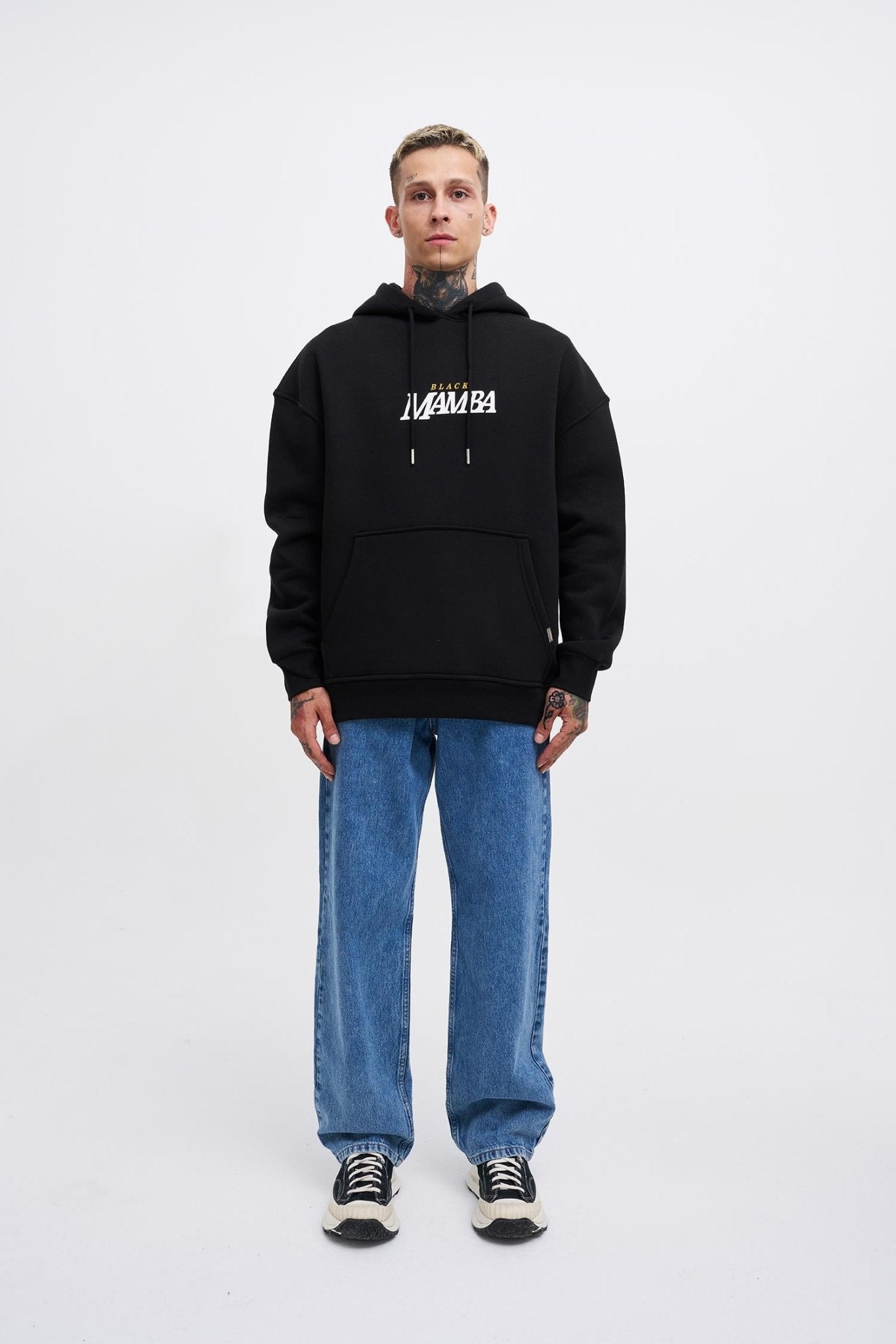 Erkek Black Mamba Baskılı Oversize Sweatshirt Siyah