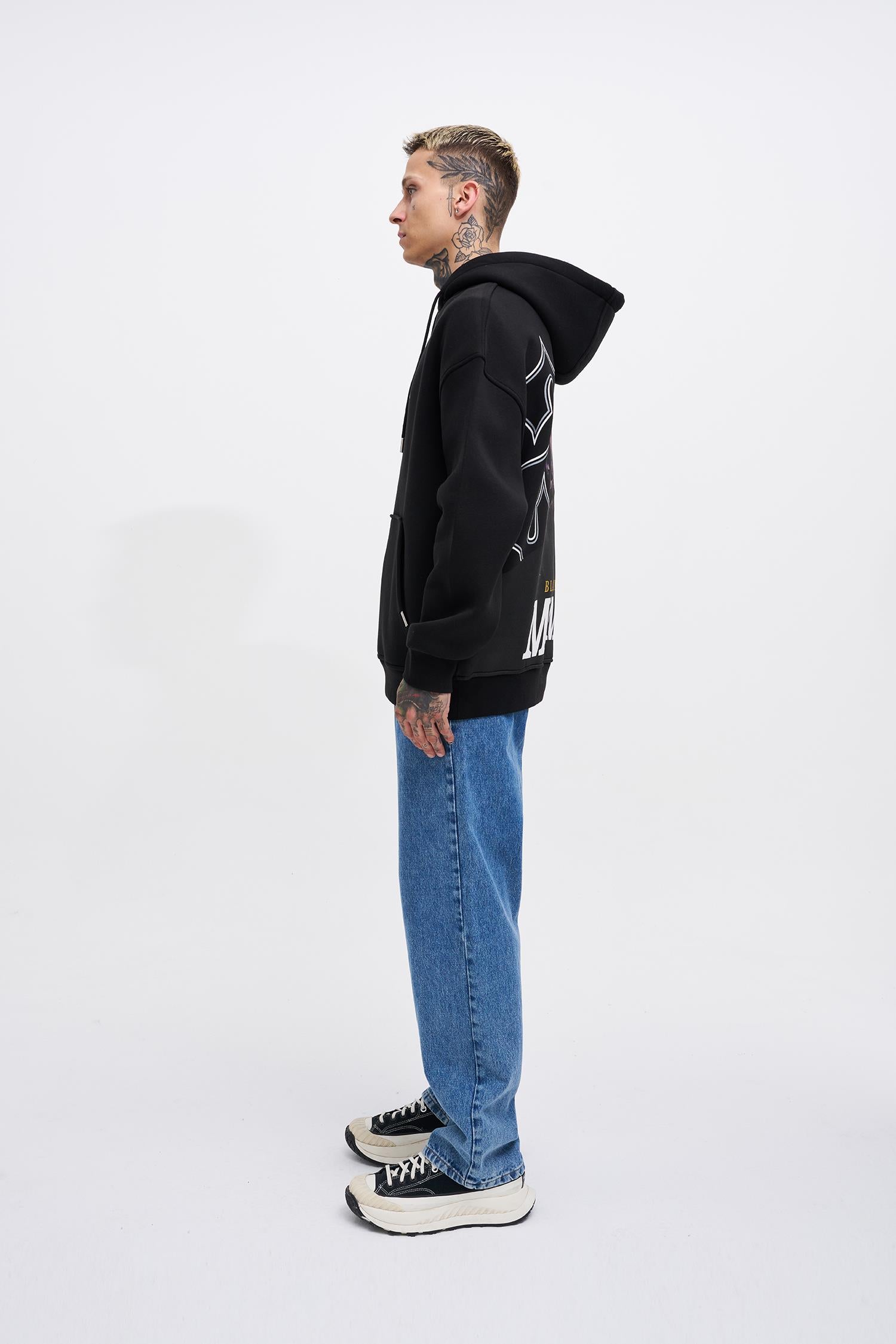 Erkek Black Mamba Baskılı Oversize Sweatshirt Siyah