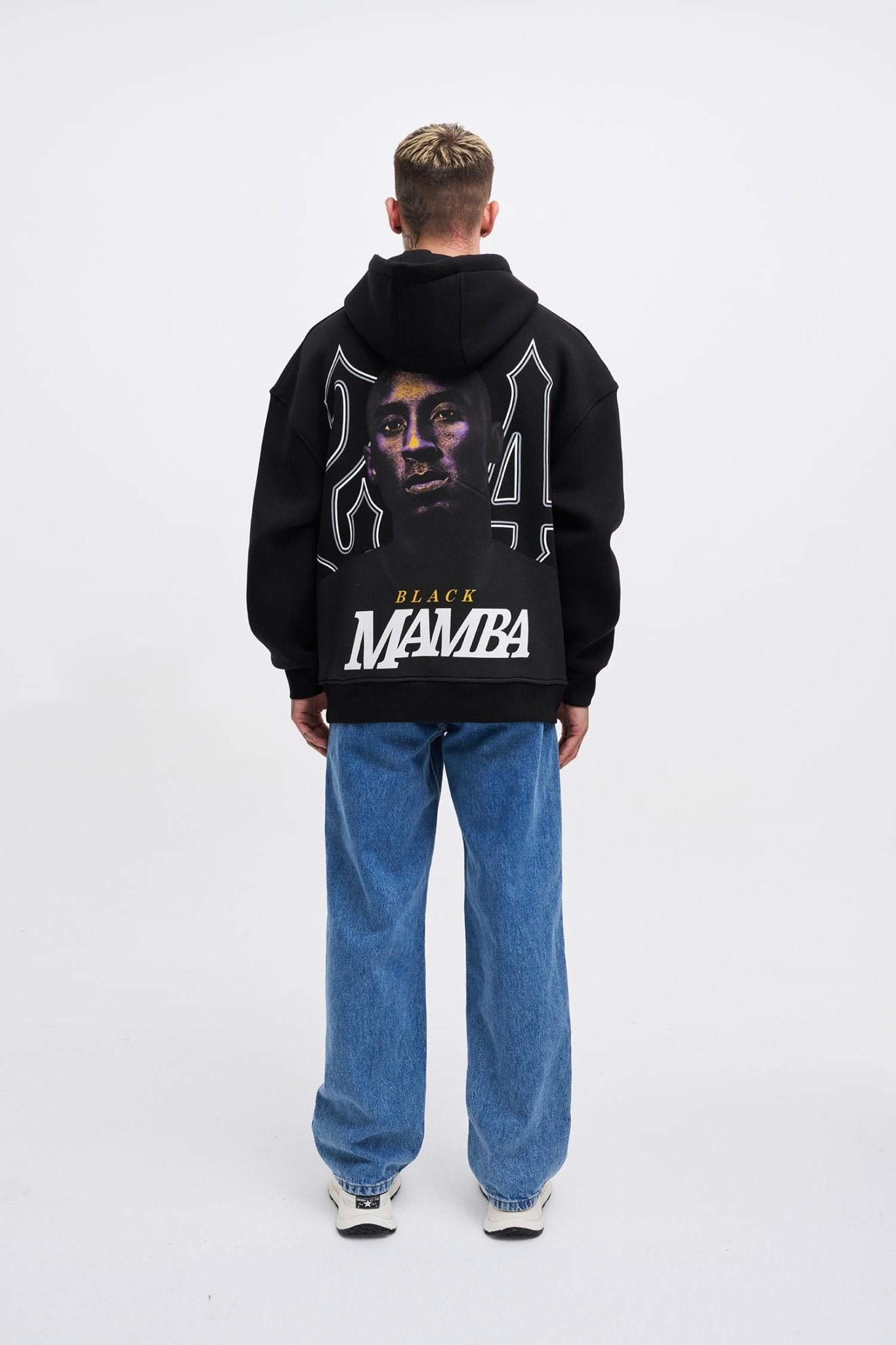 Erkek Black Mamba Baskılı Oversize Sweatshirt Siyah