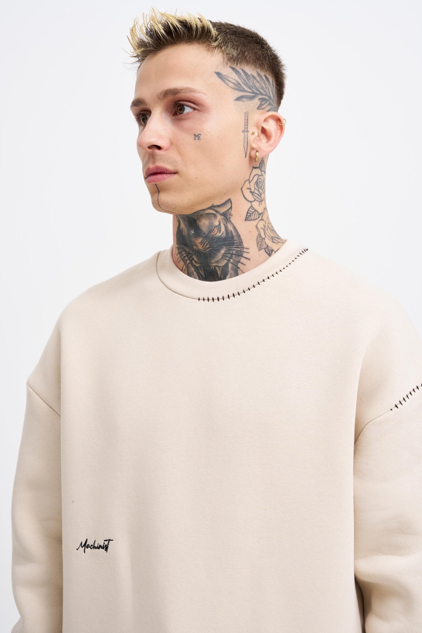 Erkek Blanket Stitch Sweatshirt Açık Bej