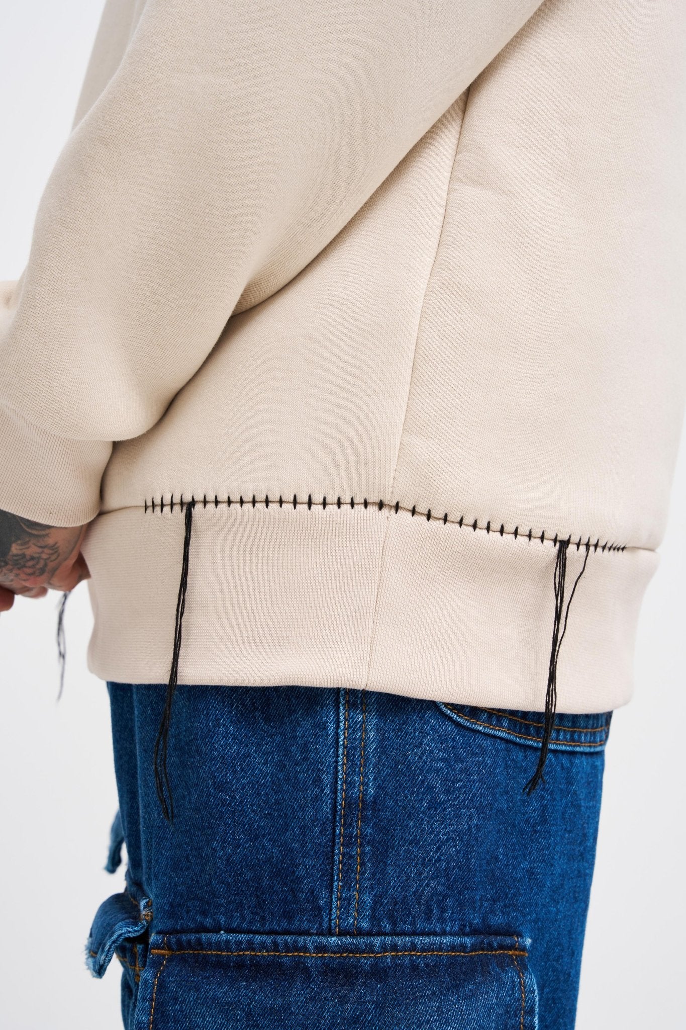 Erkek Blanket Stitch Sweatshirt Açık Bej