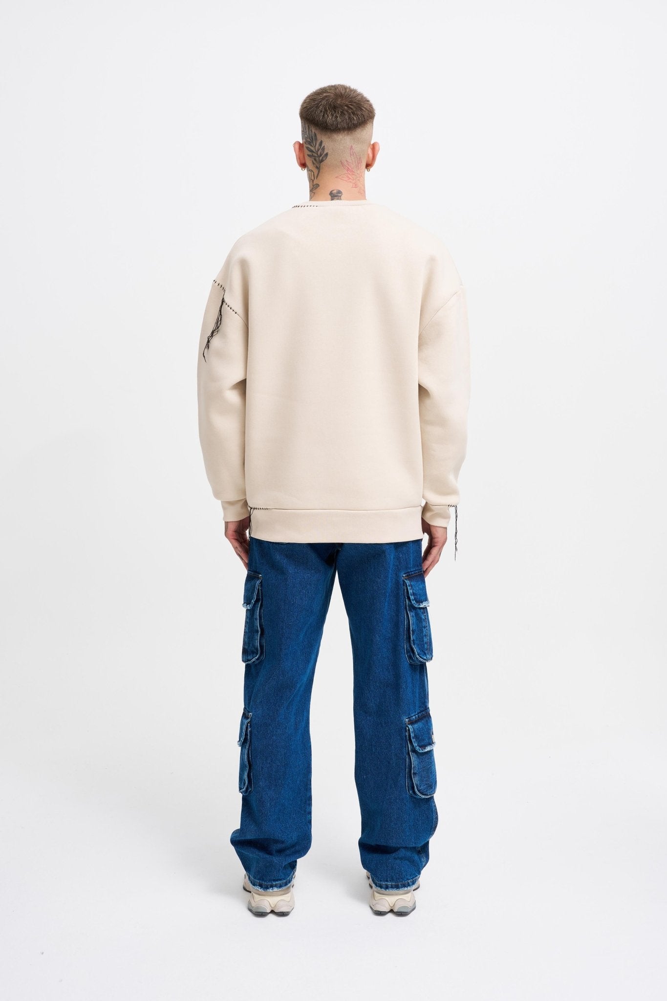 Erkek Blanket Stitch Sweatshirt Açık Bej