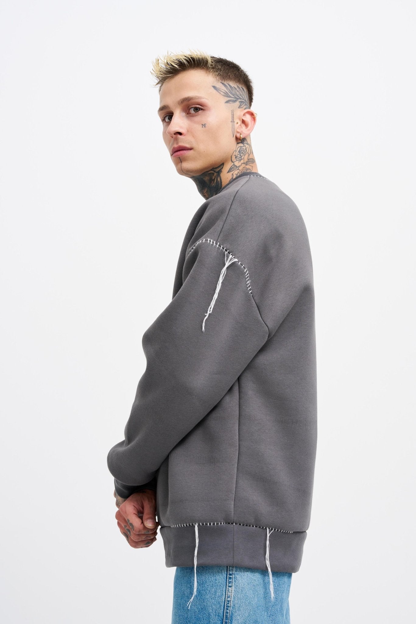 Erkek Blanket Stitch Sweatshirt Antrasit