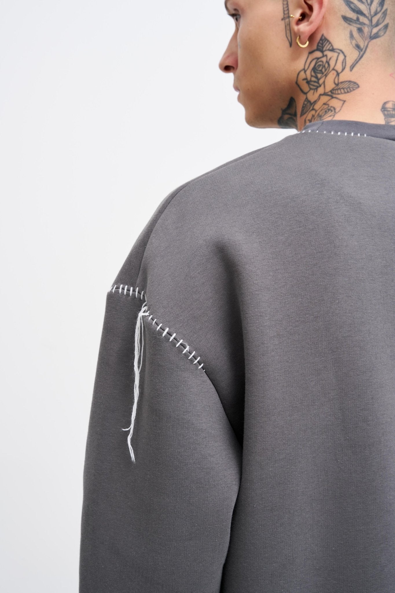 Erkek Blanket Stitch Sweatshirt Antrasit