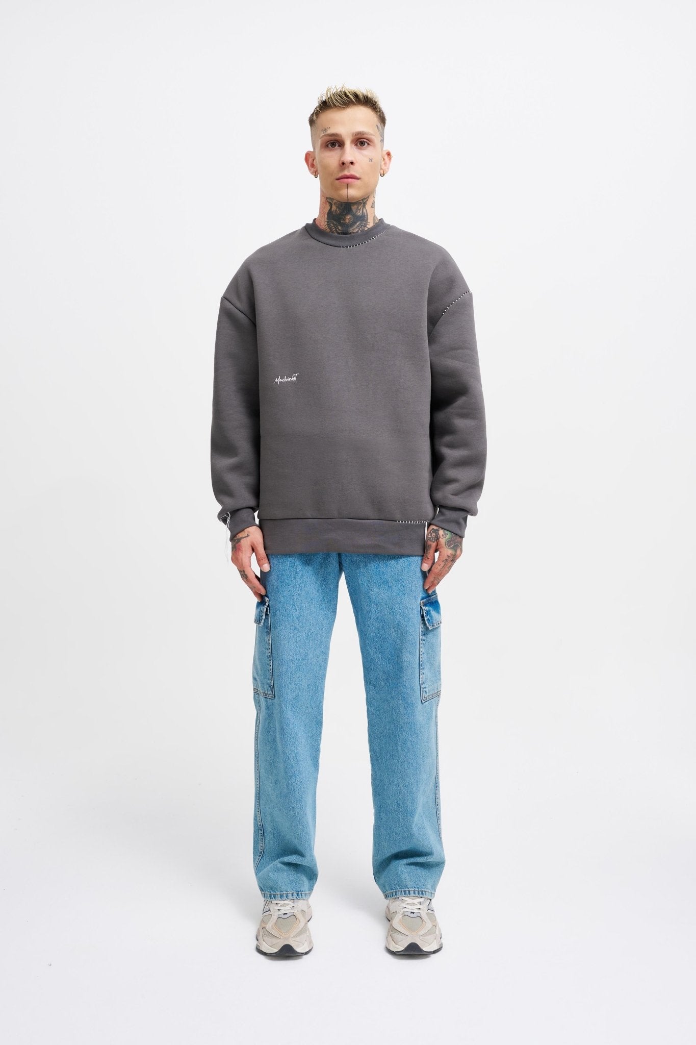 Erkek Blanket Stitch Sweatshirt Antrasit
