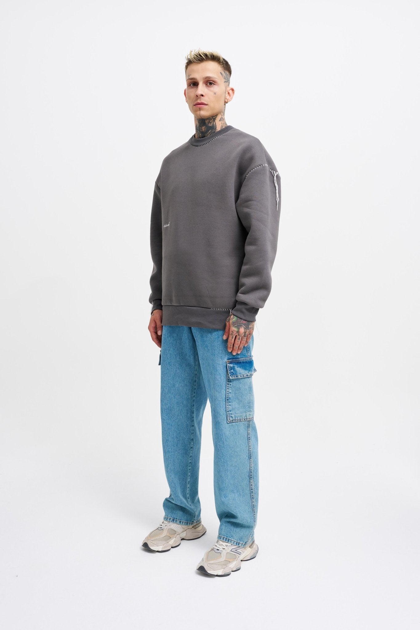 Erkek Blanket Stitch Sweatshirt Antrasit