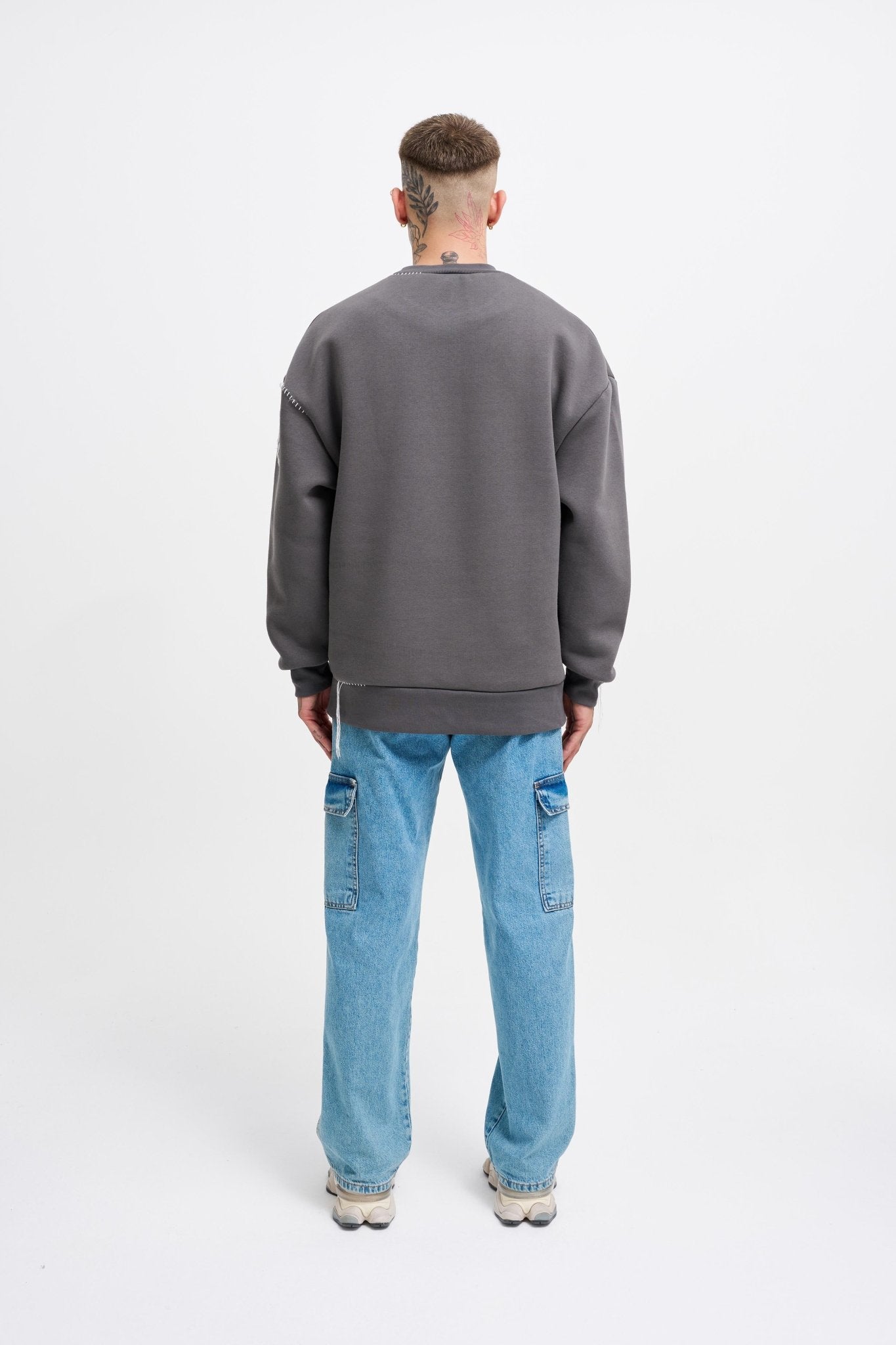 Erkek Blanket Stitch Sweatshirt Antrasit
