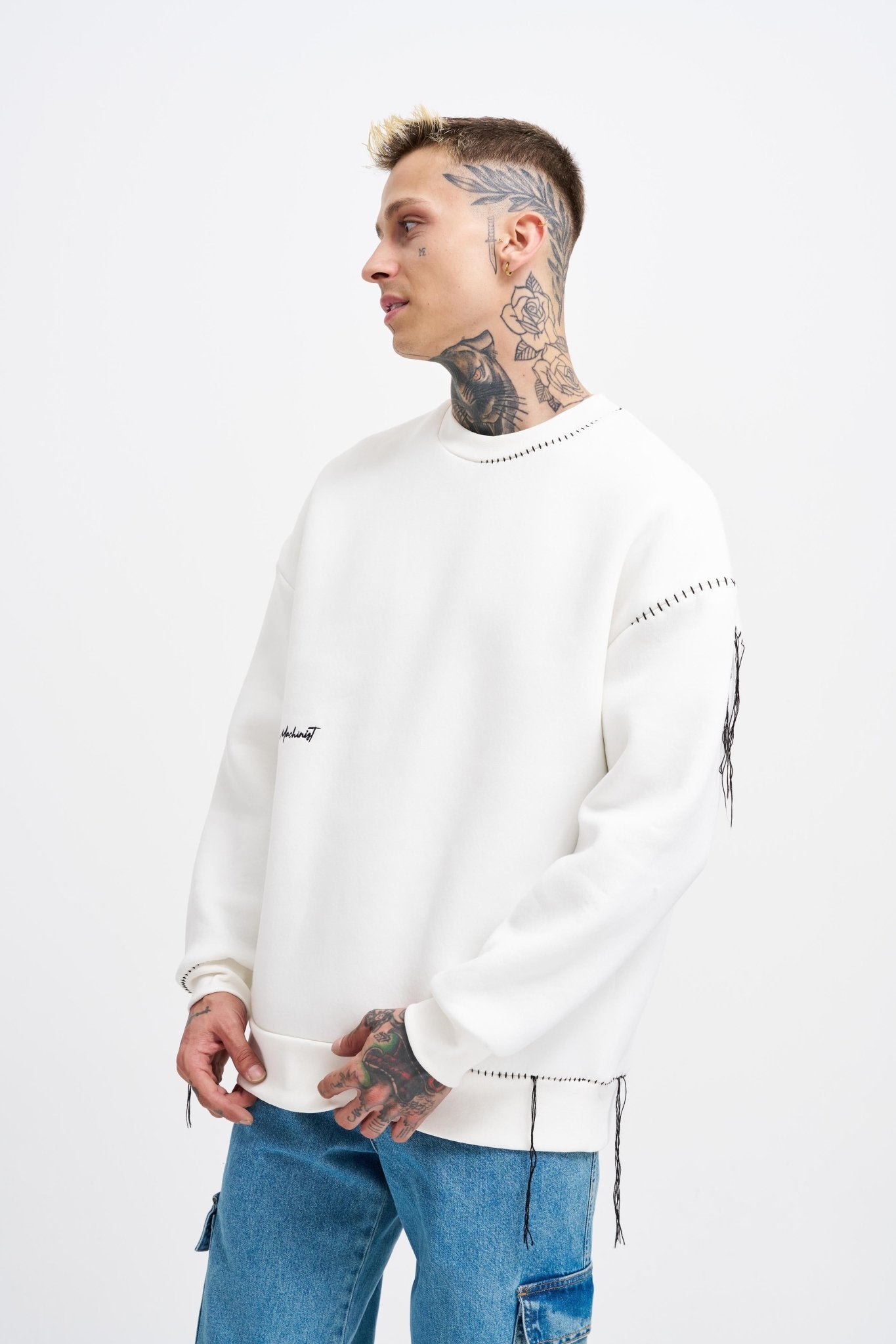 Erkek Blanket Stitch Sweatshirt Ekru