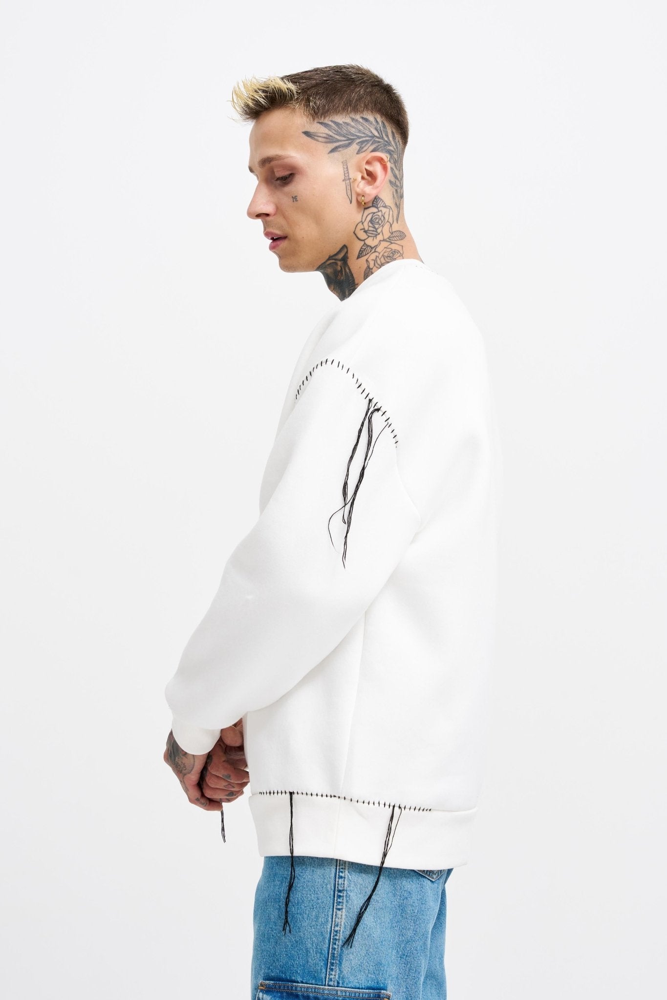 Erkek Blanket Stitch Sweatshirt Ekru