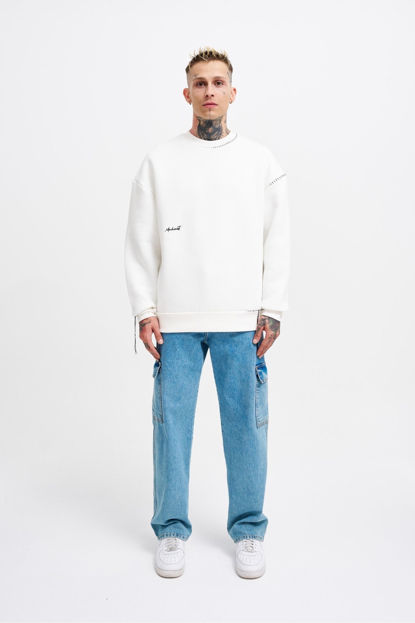 Erkek Blanket Stitch Sweatshirt Ekru