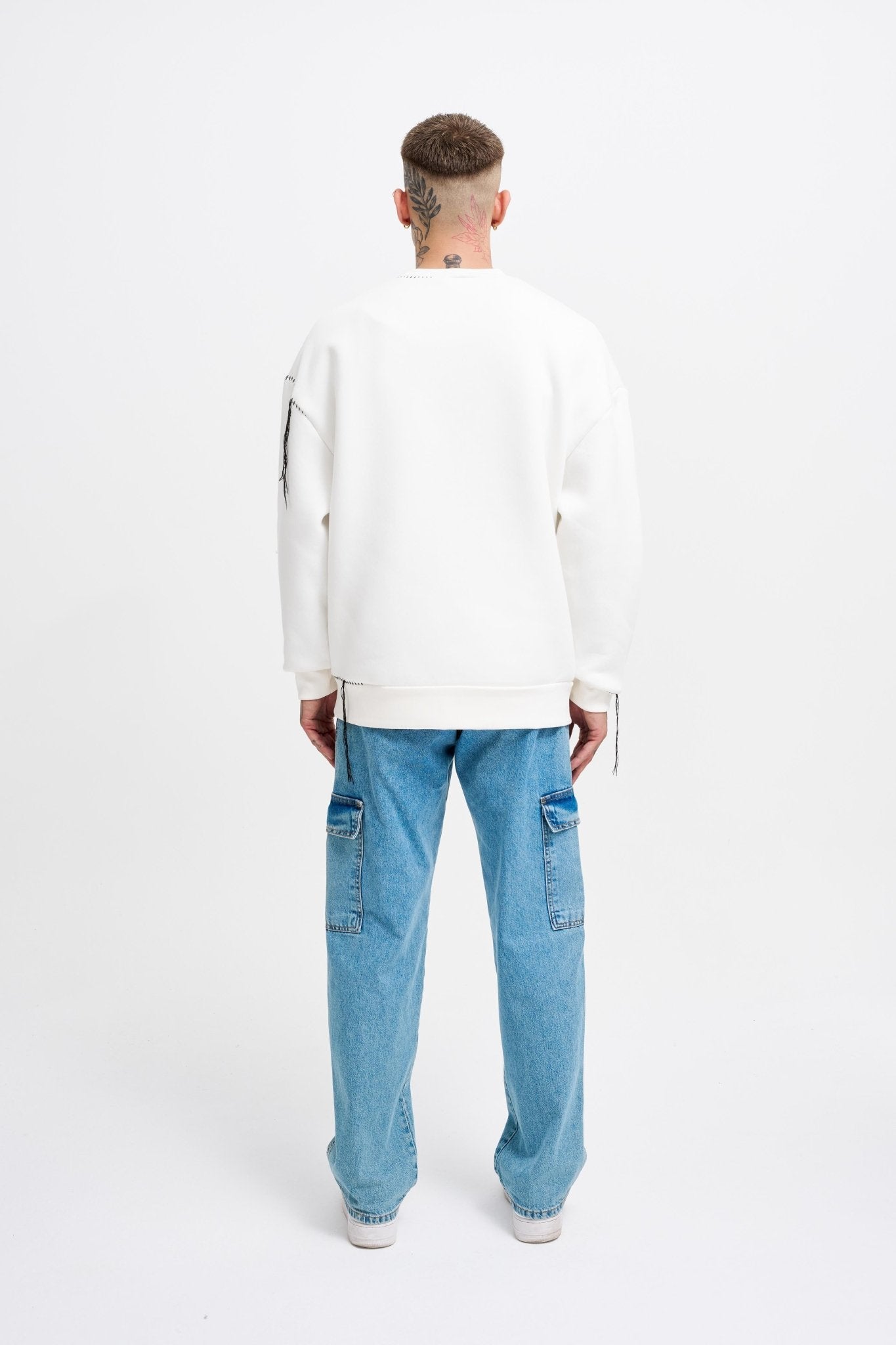 Erkek Blanket Stitch Sweatshirt Ekru