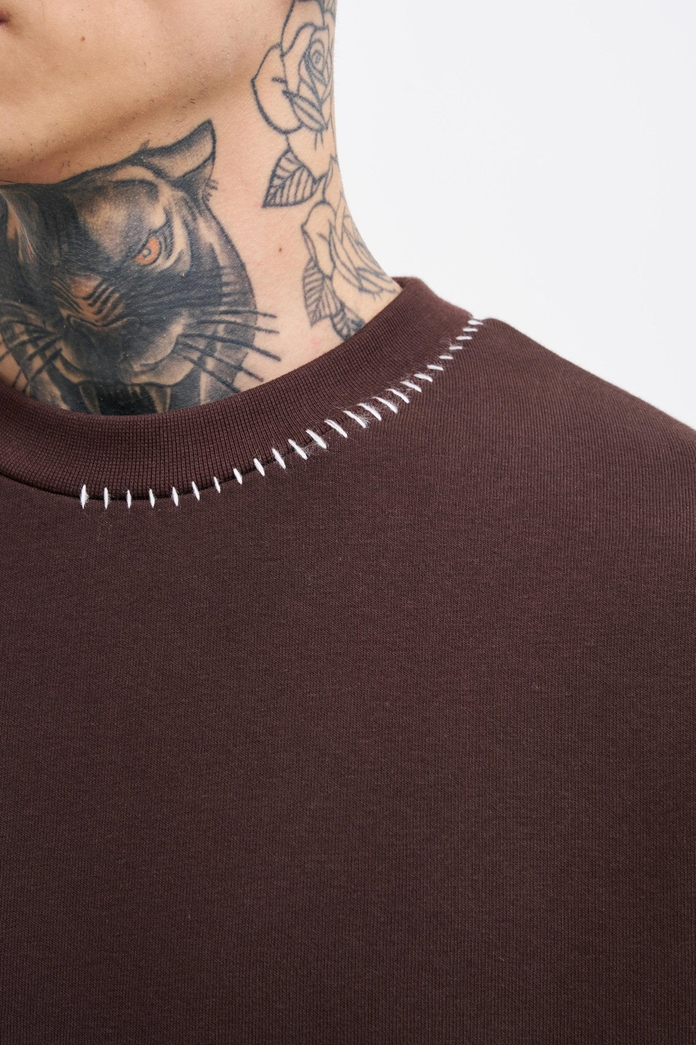 Erkek Blanket Stitch Sweatshirt Koyu Kahverengi