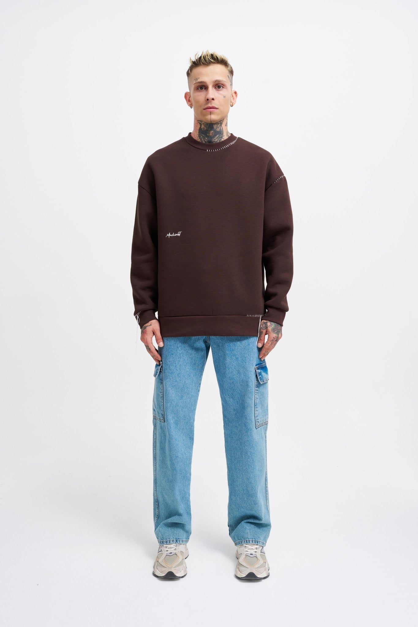Erkek Blanket Stitch Sweatshirt Koyu Kahverengi