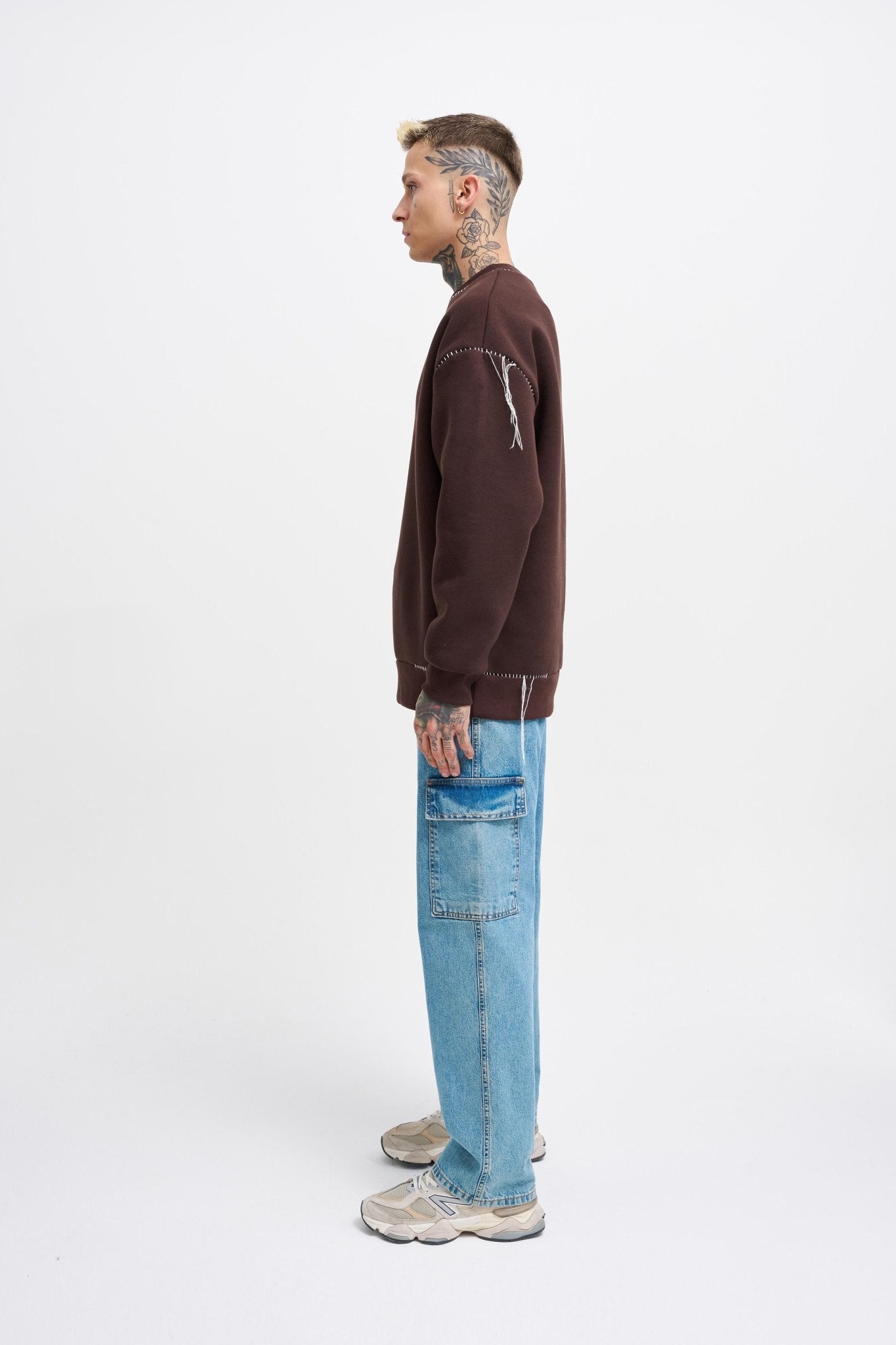 Erkek Blanket Stitch Sweatshirt Koyu Kahverengi