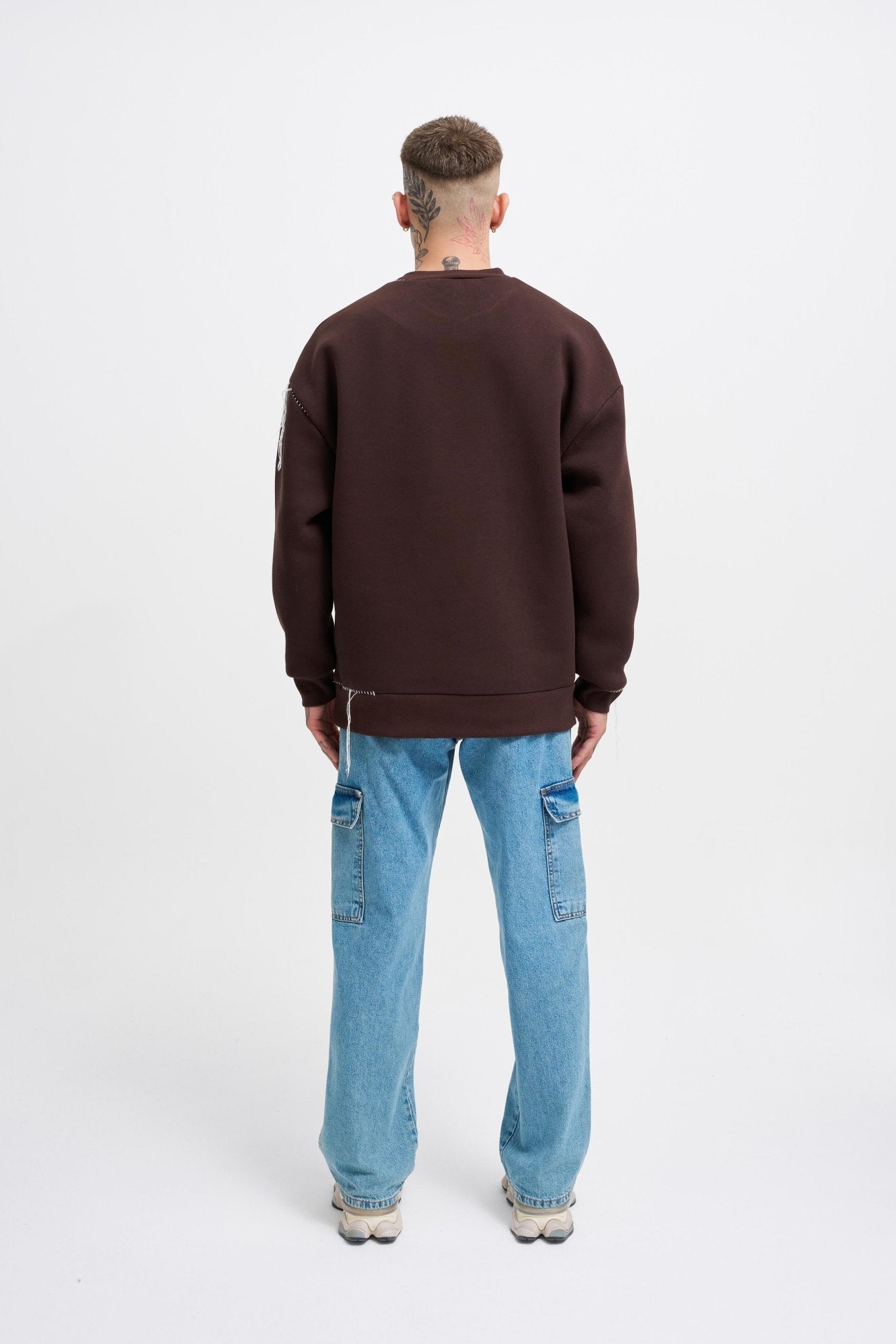 Erkek Blanket Stitch Sweatshirt Koyu Kahverengi
