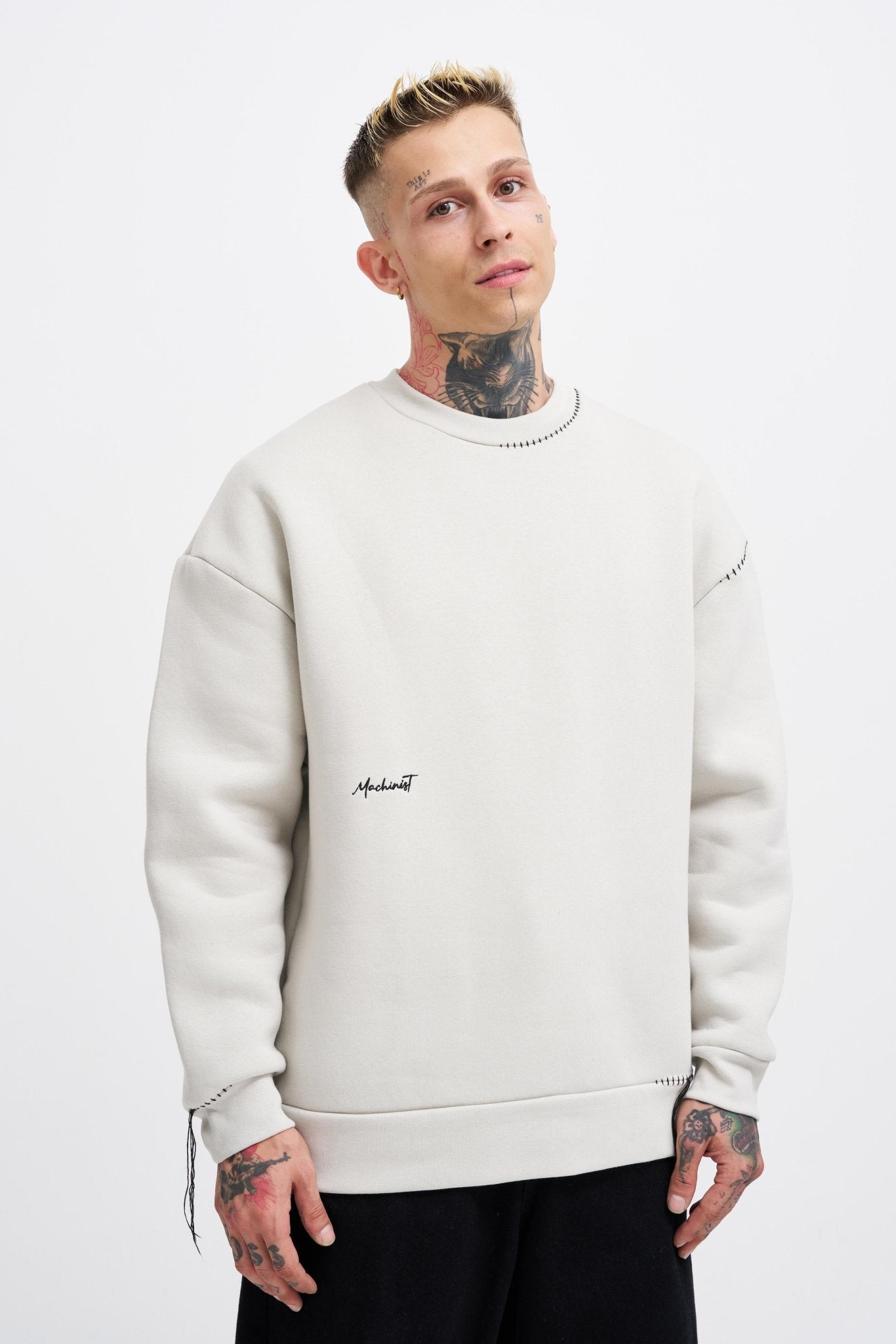 Erkek Blanket Stitch Sweatshirt Uzay Grisi