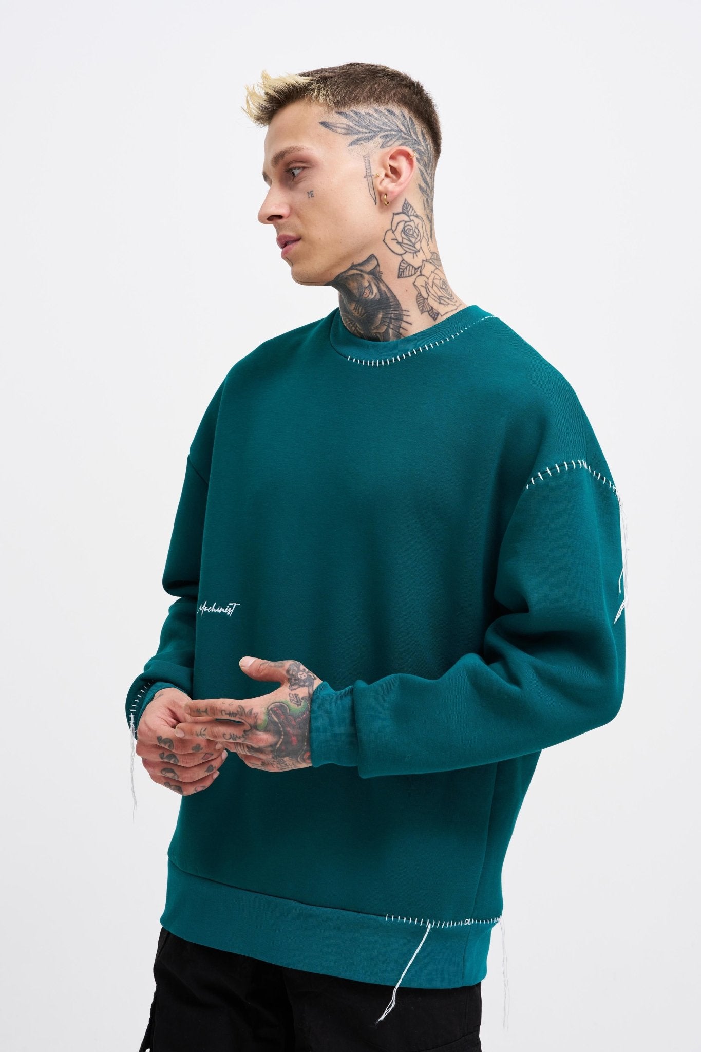 Erkek Blanket Stitch Sweatshirt Yağ Yeşili