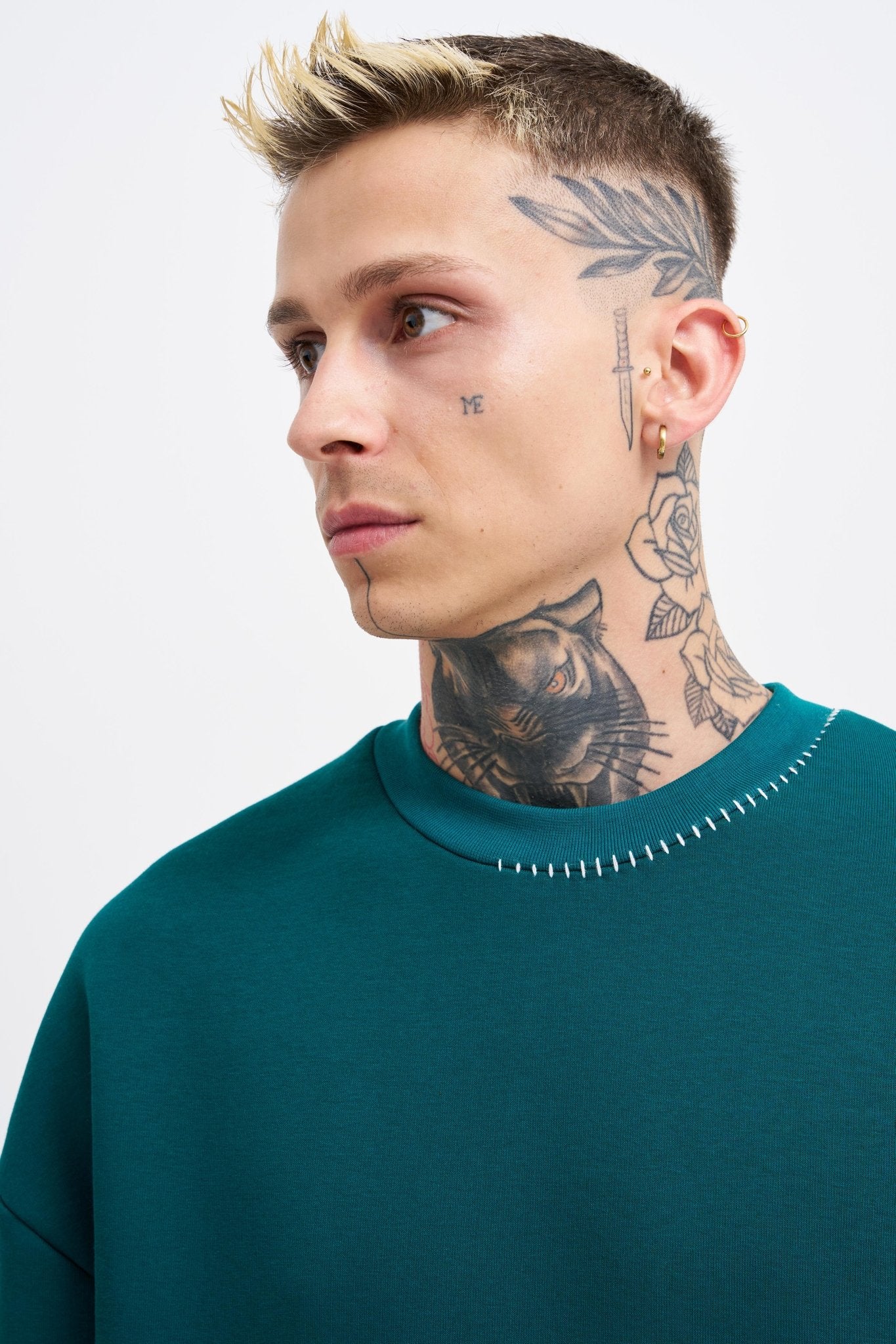Erkek Blanket Stitch Sweatshirt Yağ Yeşili