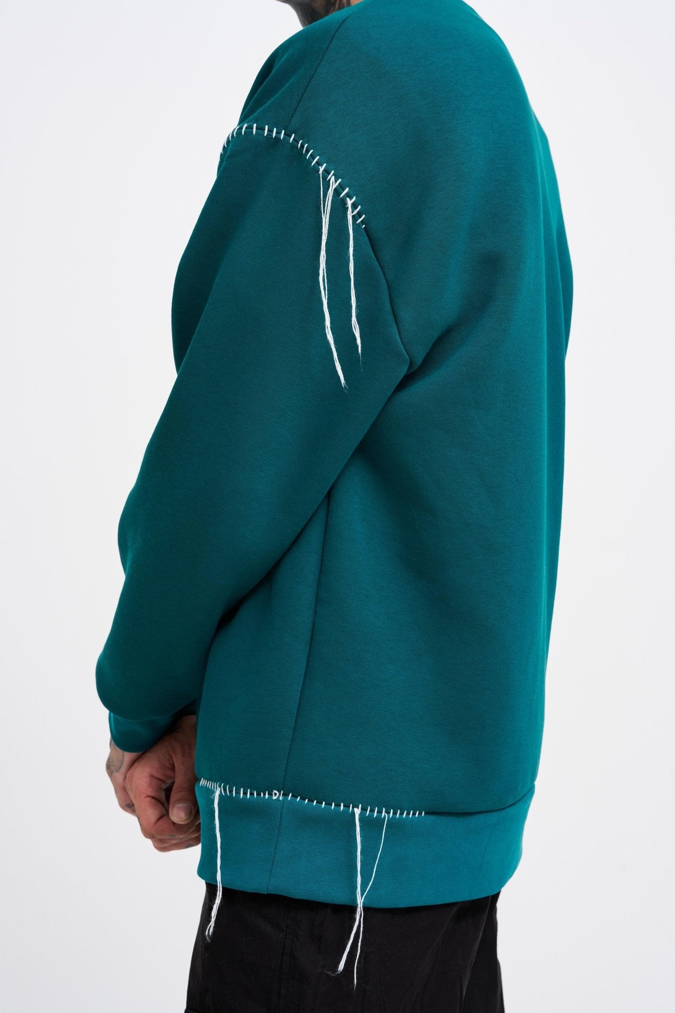 Erkek Blanket Stitch Sweatshirt Yağ Yeşili