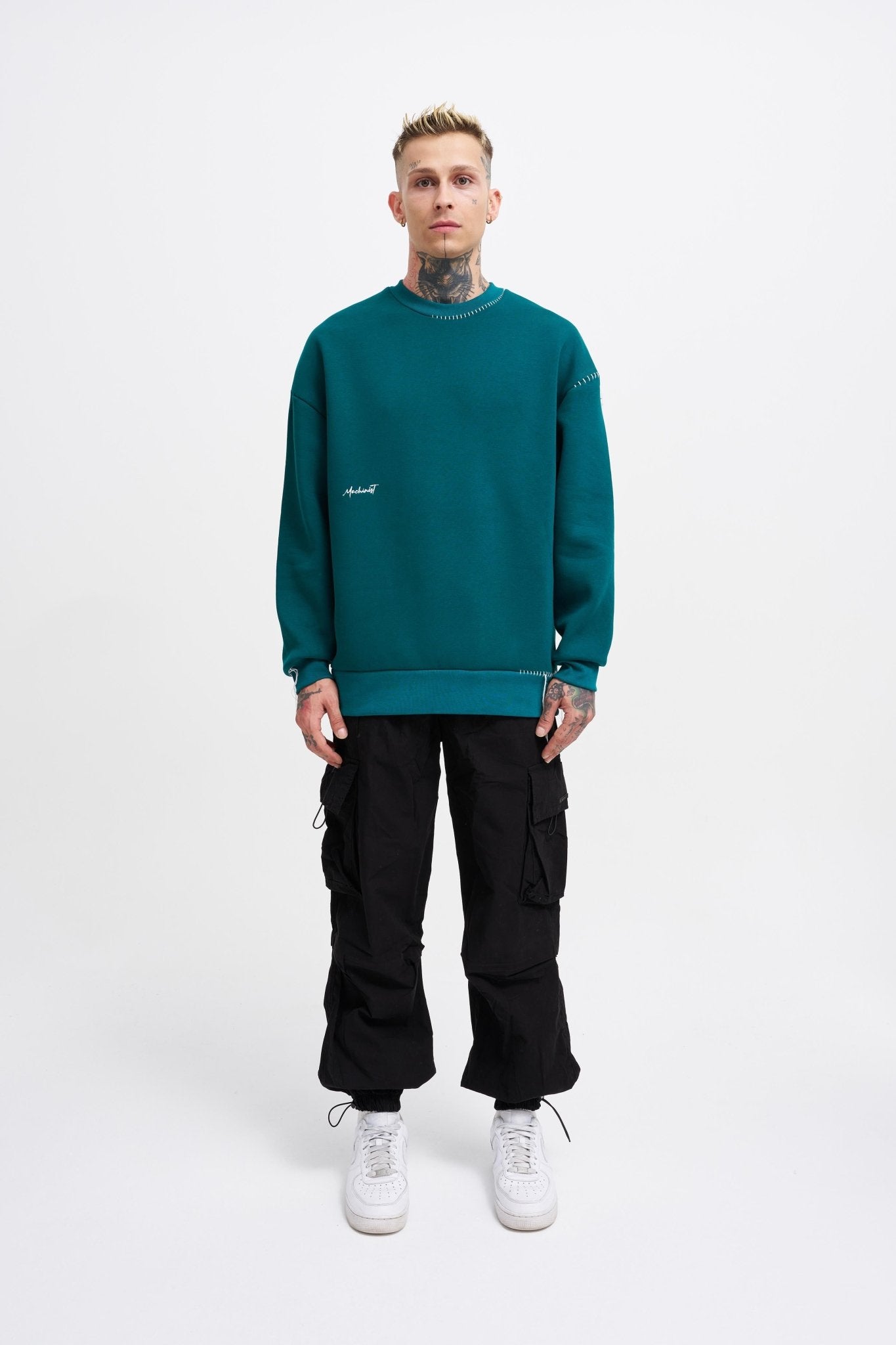 Erkek Blanket Stitch Sweatshirt Yağ Yeşili