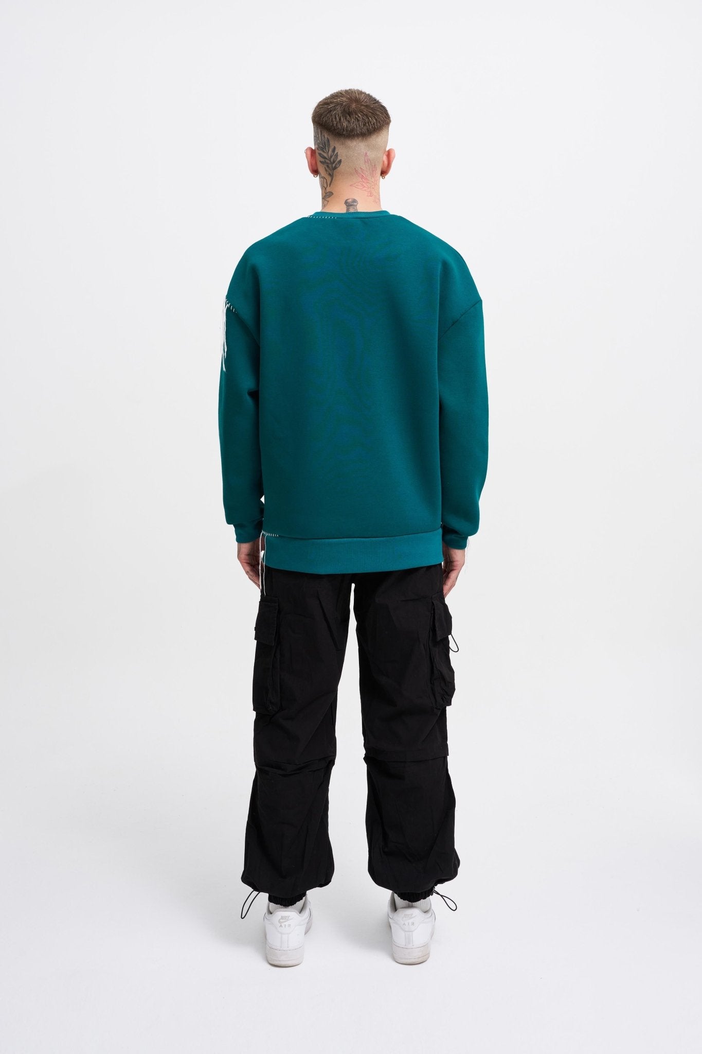 Erkek Blanket Stitch Sweatshirt Yağ Yeşili