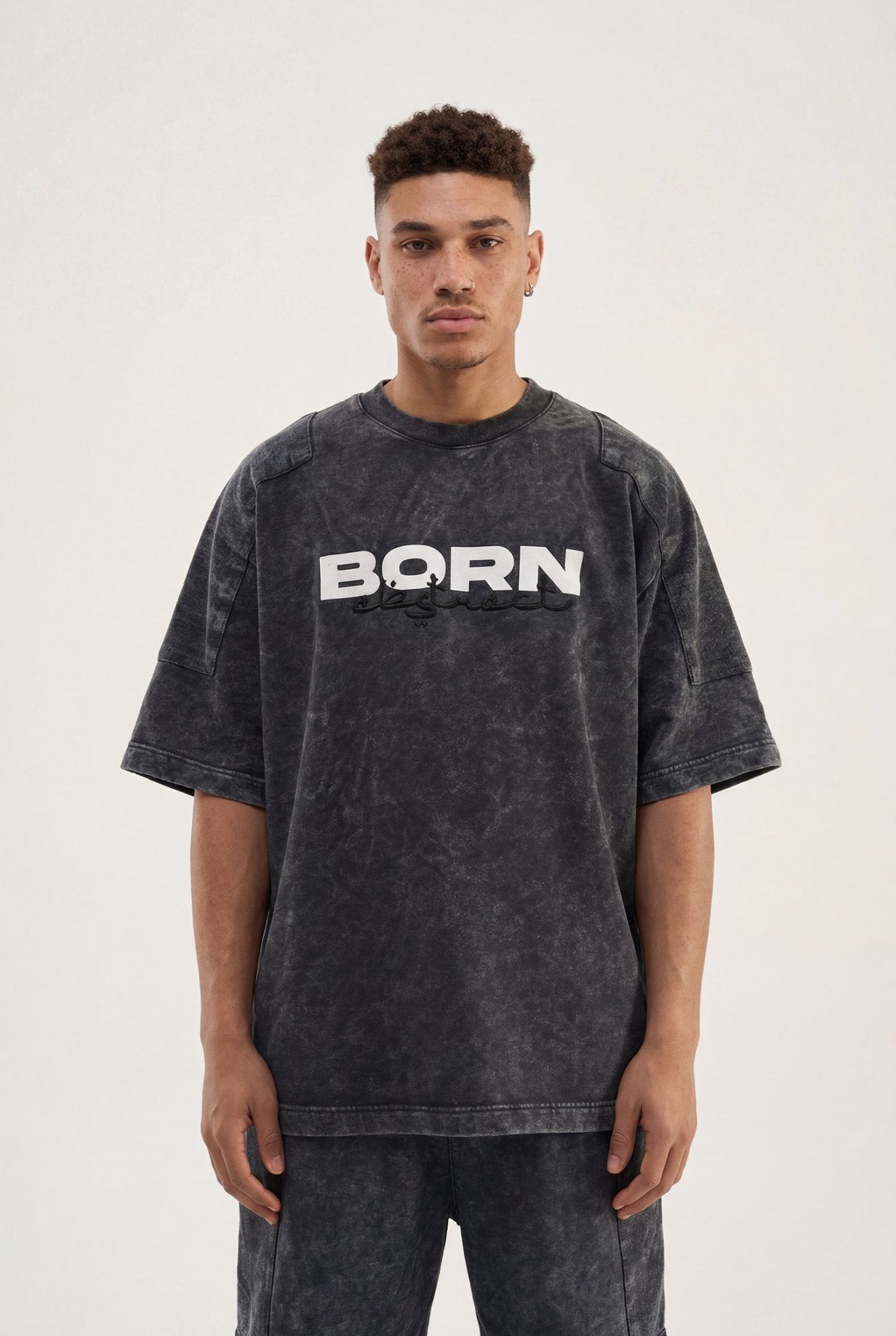 Erkek Born Again Baskılı ve Nakışlı Yıkamalı Oversize Tişört Siyah