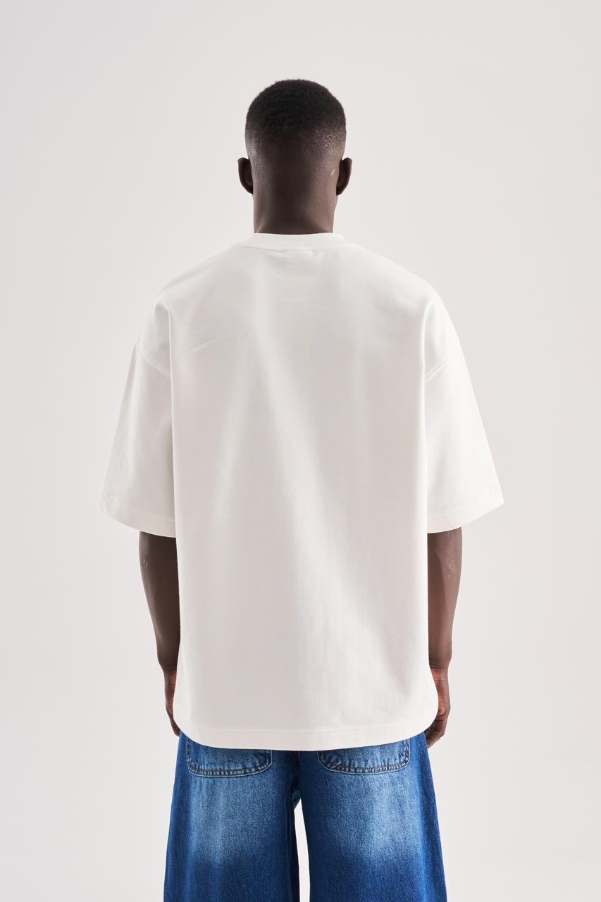 Erkek Born Again High Printed Oversize Tişört Ekru