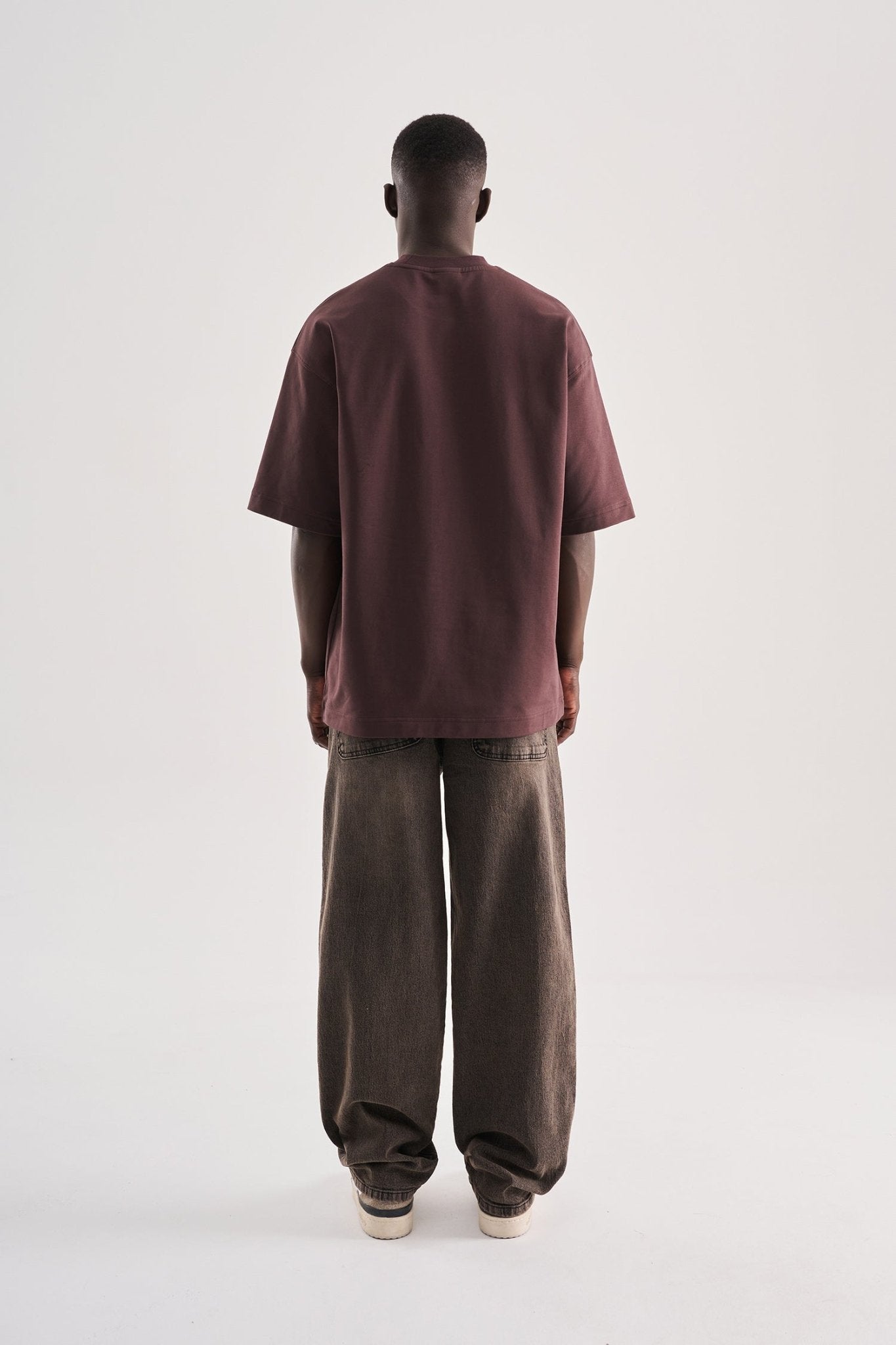 Erkek Born Again High Printed Oversize Tişört Kahverengi