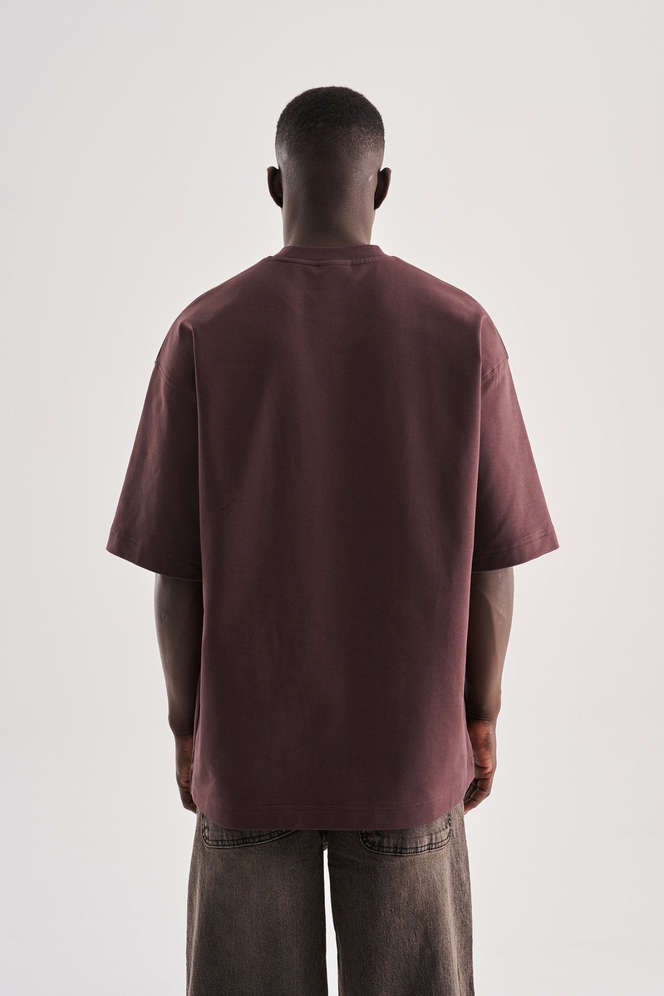Erkek Born Again High Printed Oversize Tişört Kahverengi