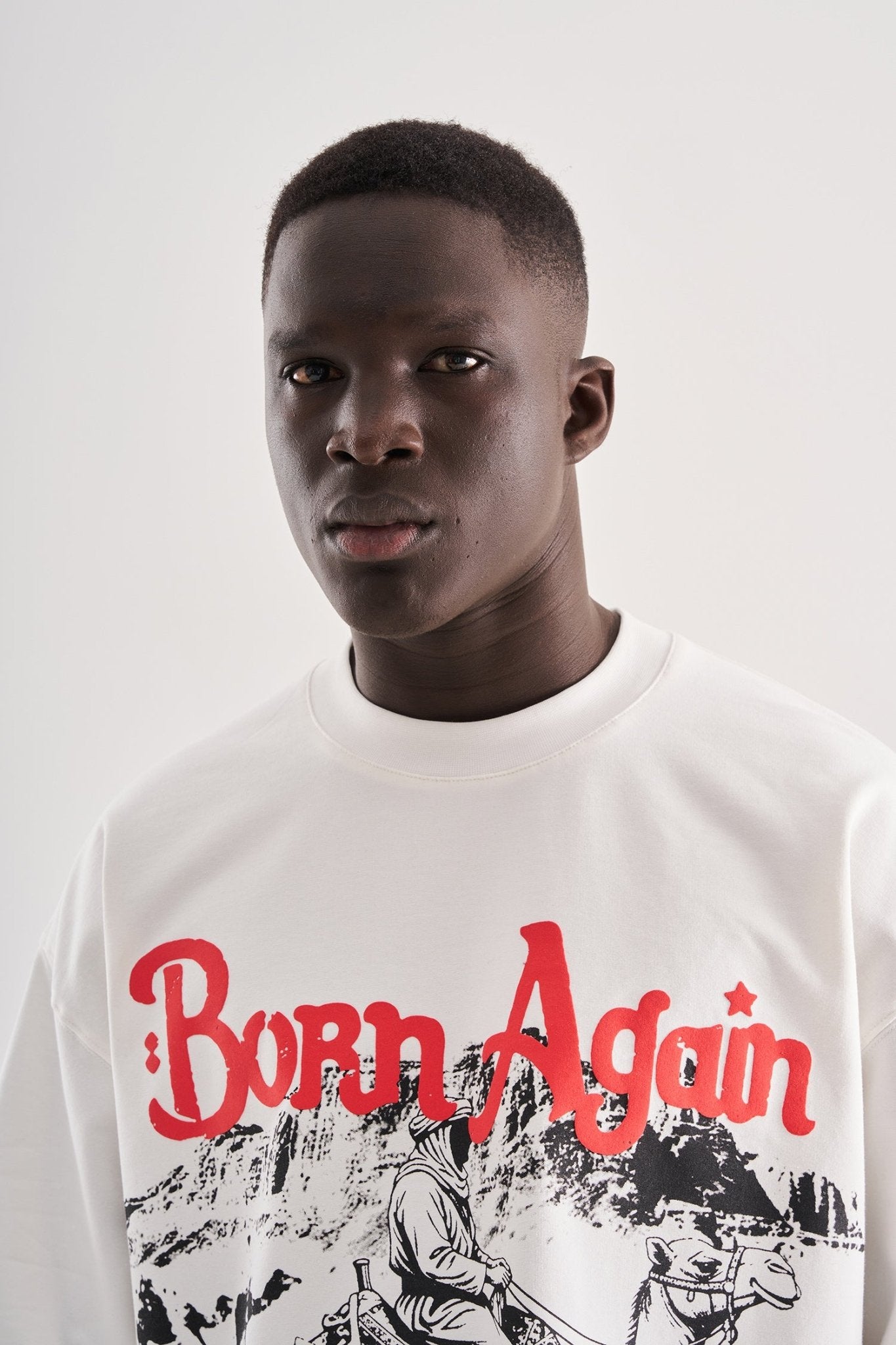 Erkek Born Again High Printed Oversize Tişört Uzay Grisi