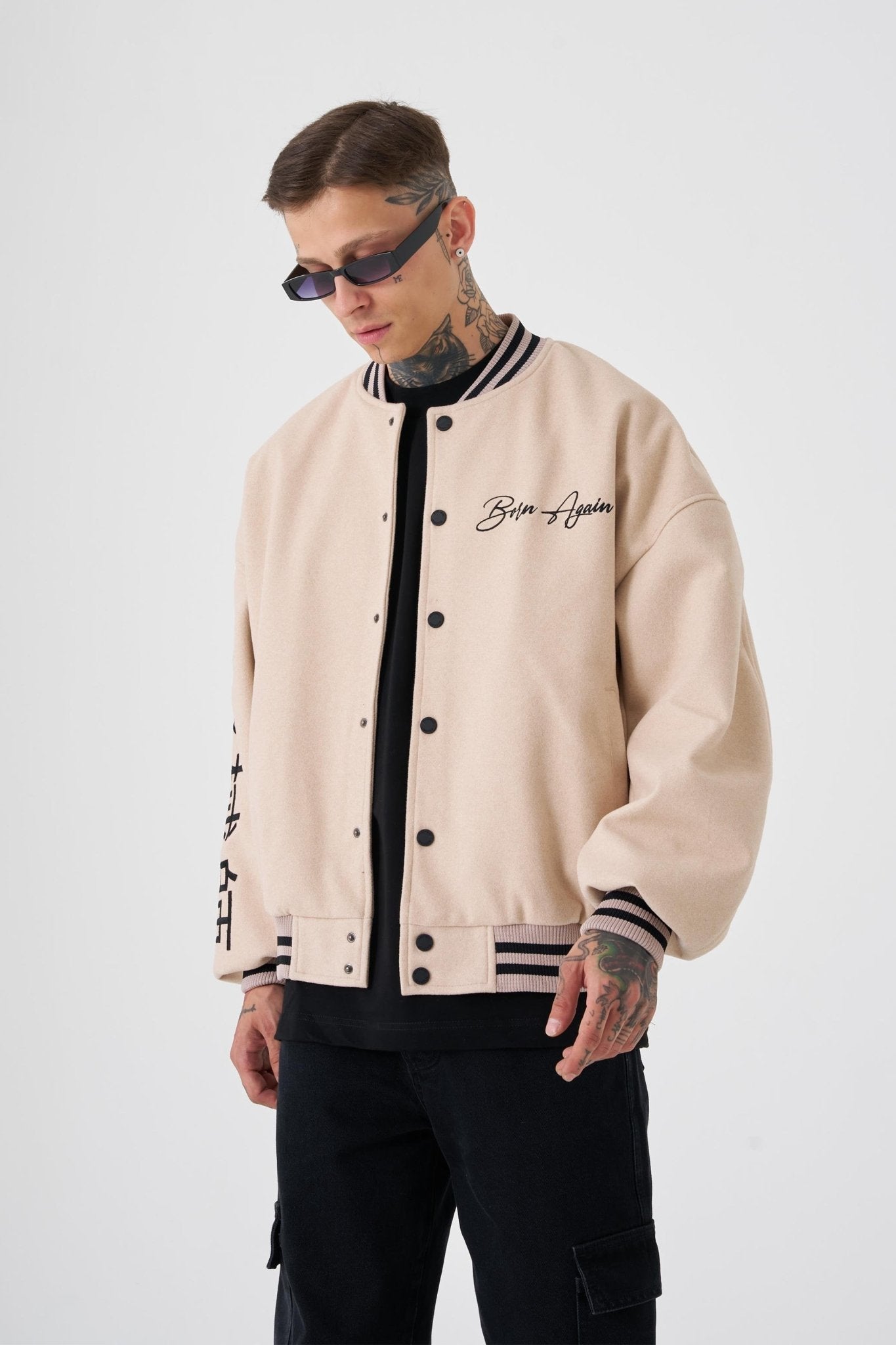 Erkek Born Again Style Oversize Bomber Ceket Bej