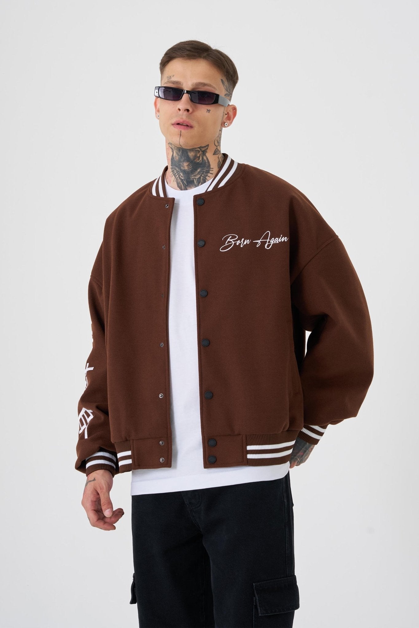 Erkek Born Again Style Oversize Bomber Ceket Kahverengi