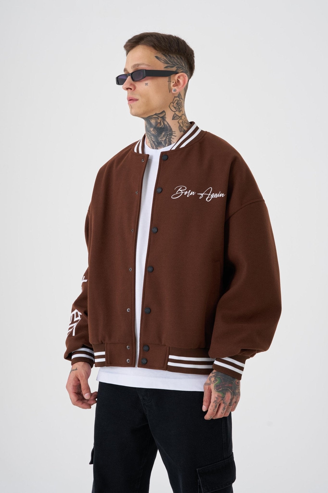 Erkek Born Again Style Oversize Bomber Ceket Kahverengi