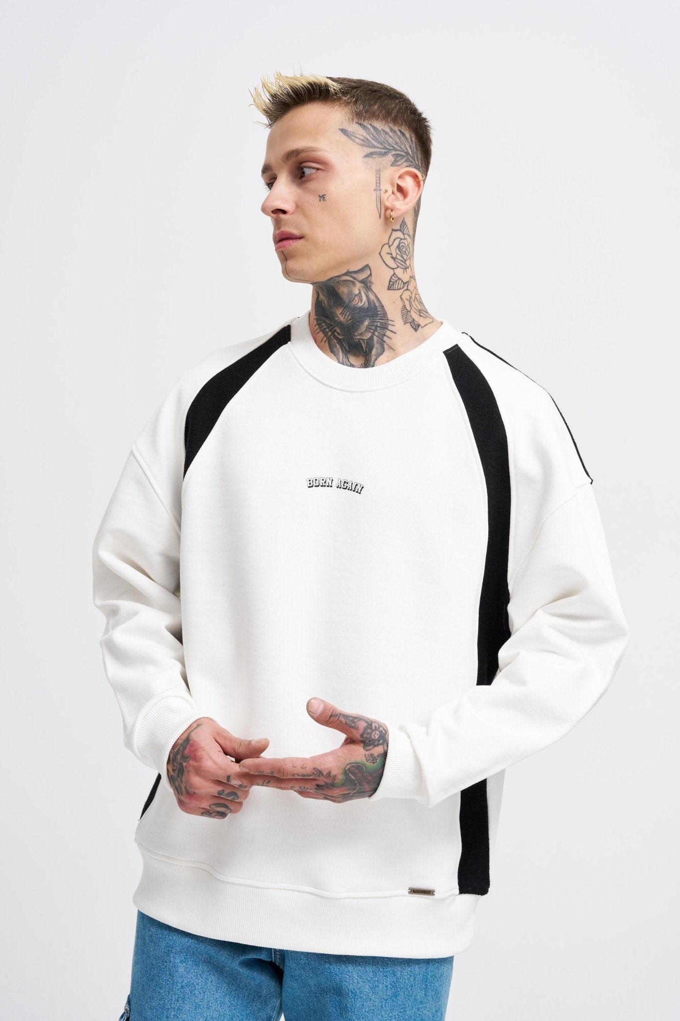 Erkek Born Again Sweatshirt Ekru - Siyah