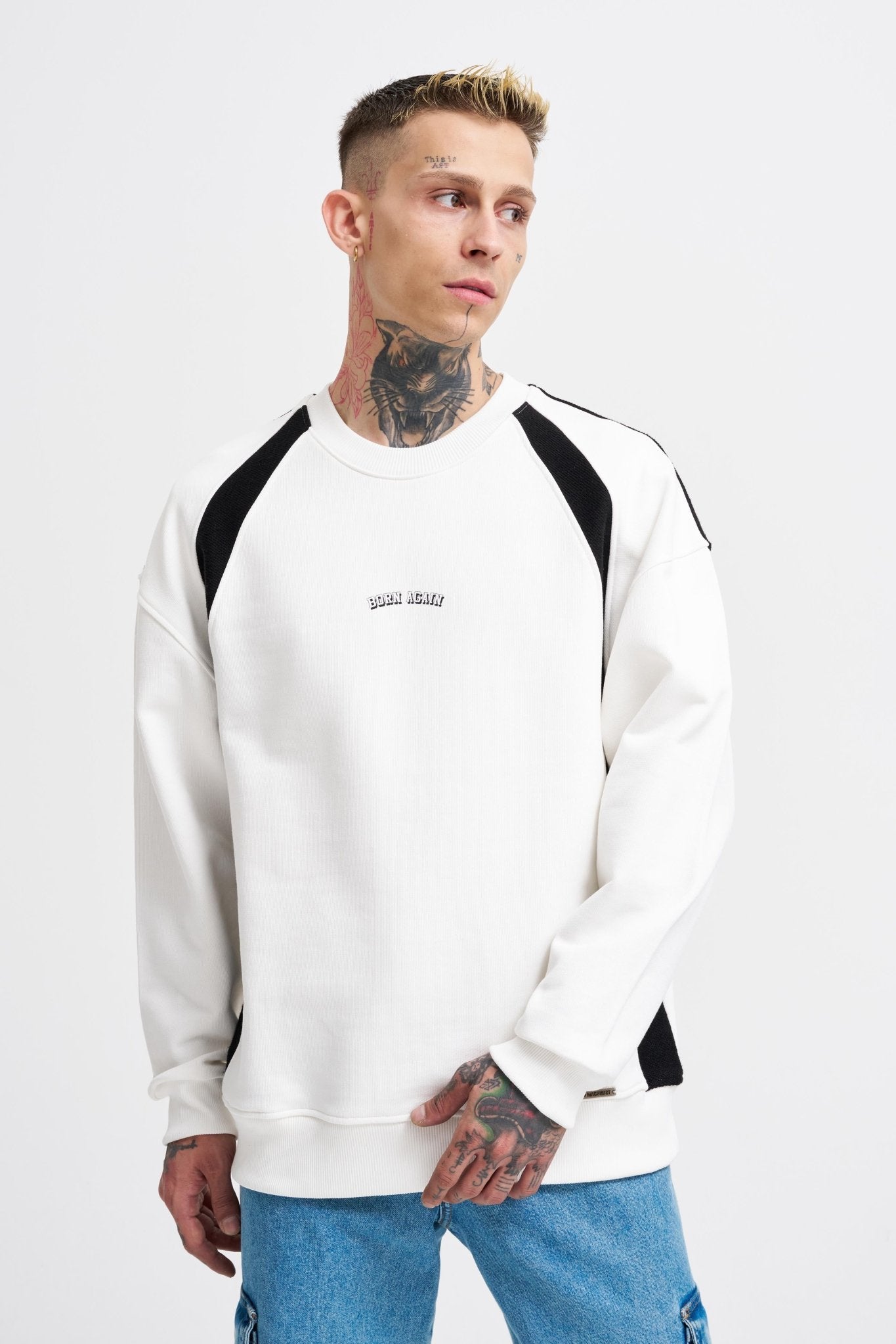 Erkek Born Again Sweatshirt Ekru - Siyah