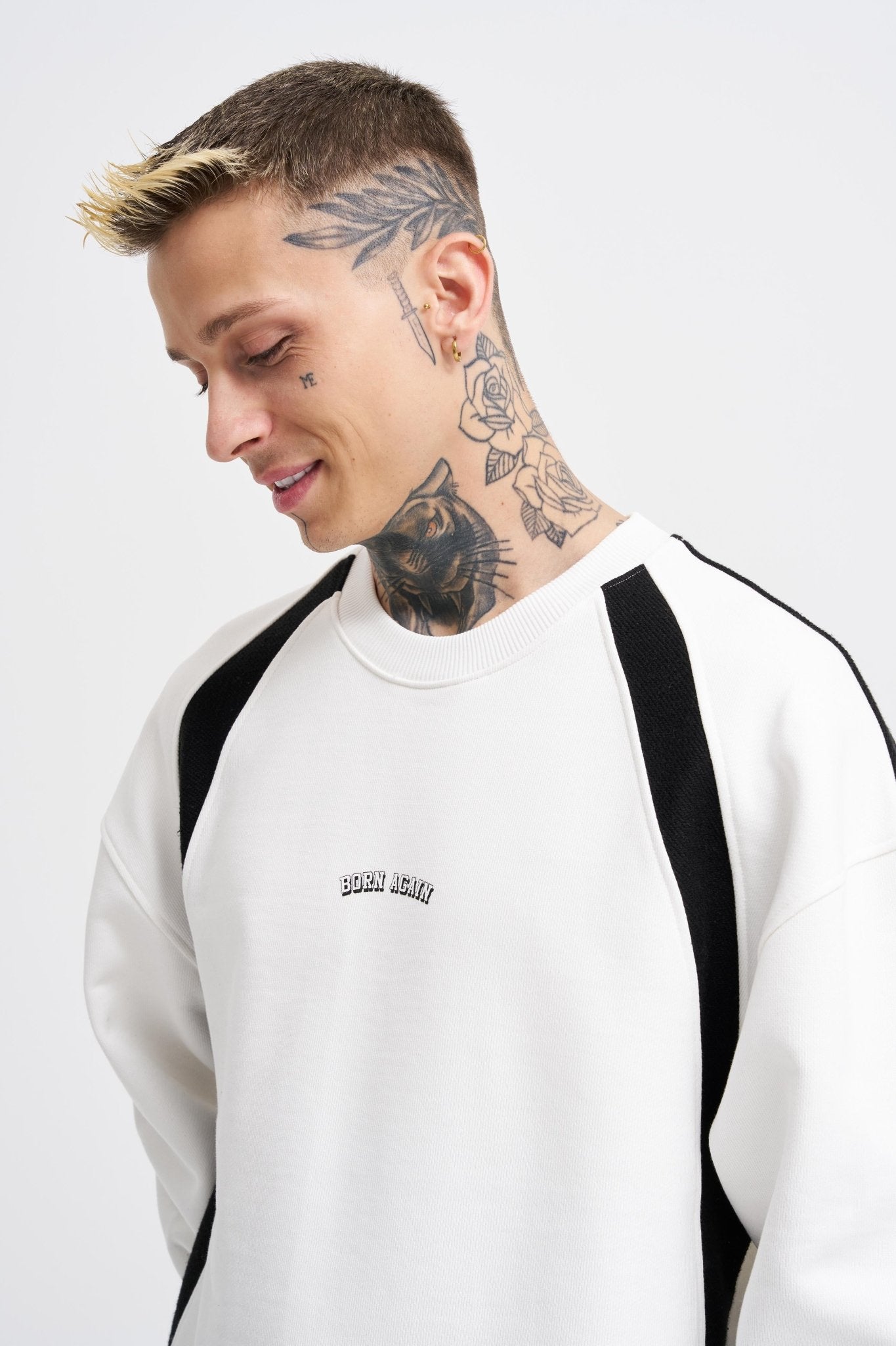 Erkek Born Again Sweatshirt Ekru - Siyah