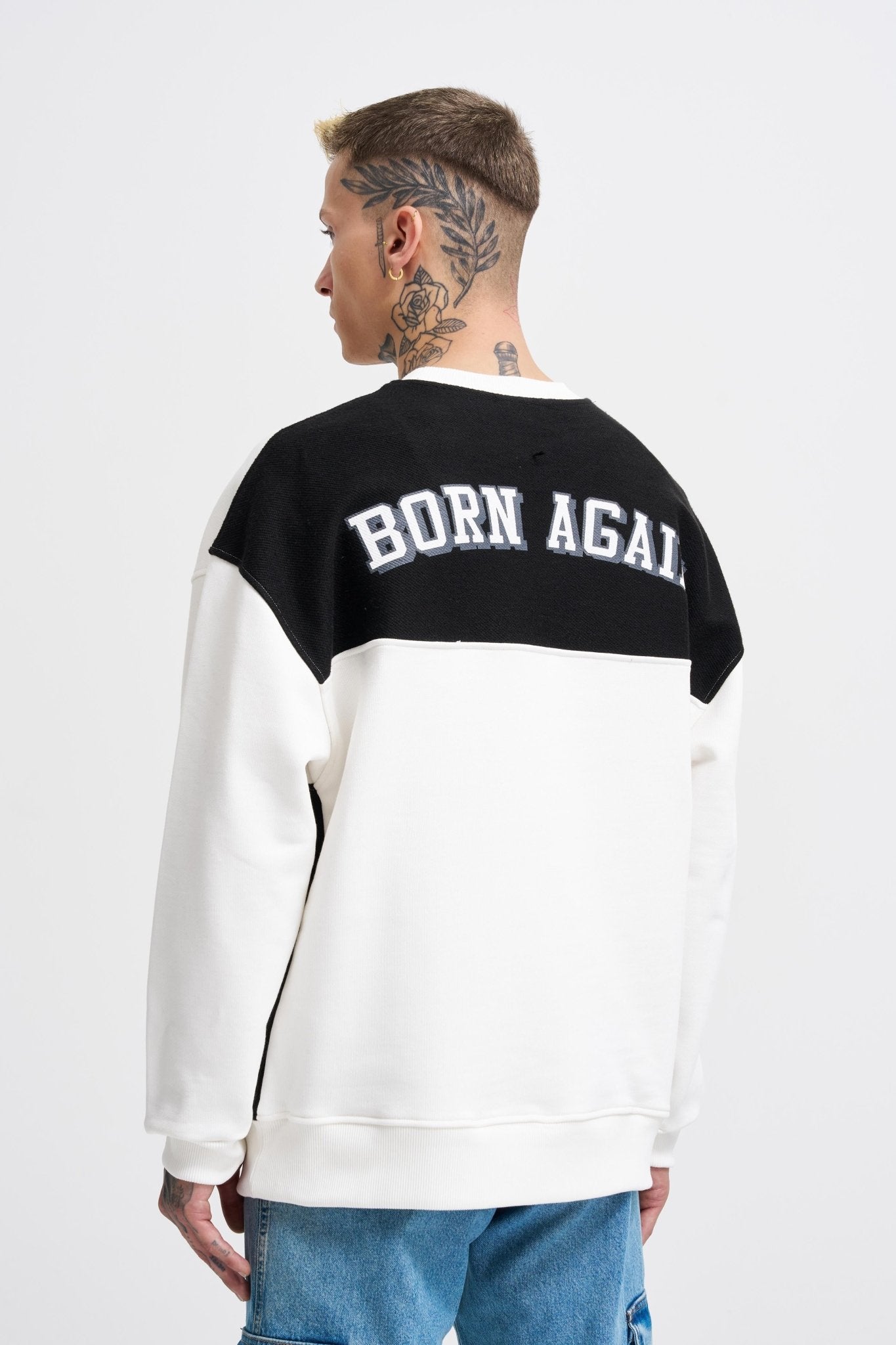 Erkek Born Again Sweatshirt Ekru - Siyah