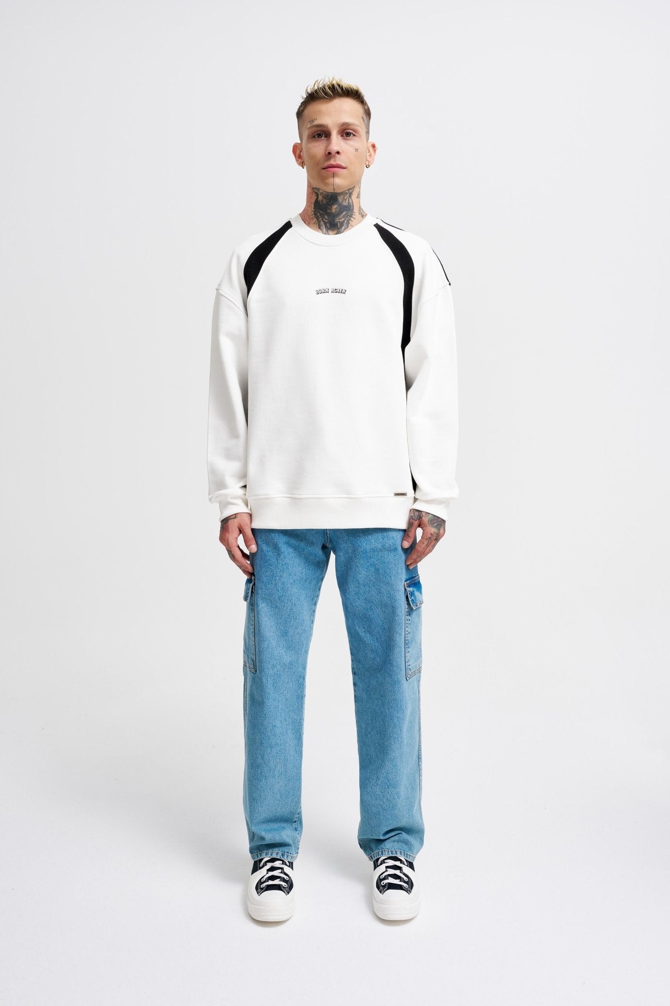 Erkek Born Again Sweatshirt Ekru - Siyah