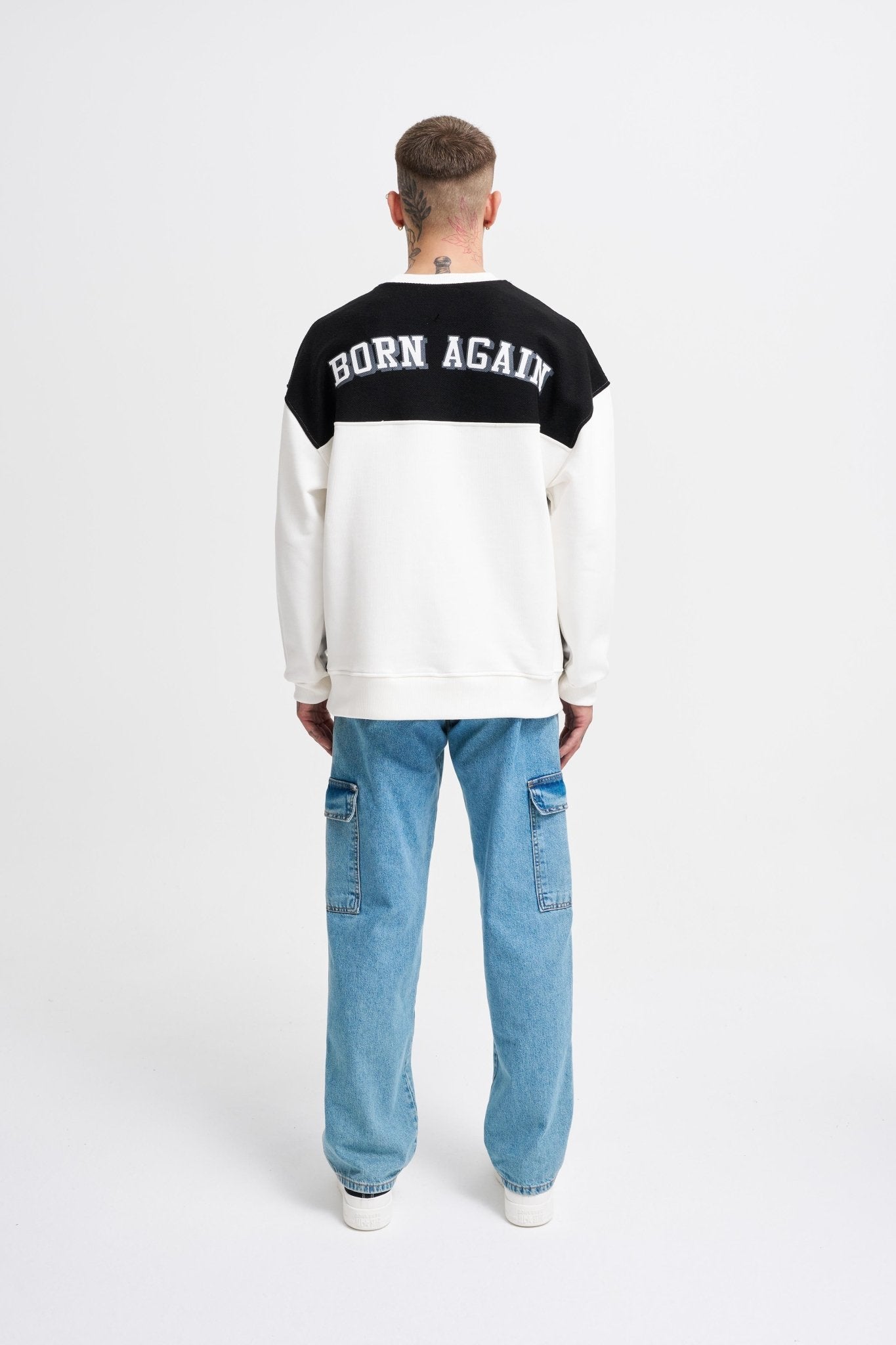 Erkek Born Again Sweatshirt Ekru - Siyah