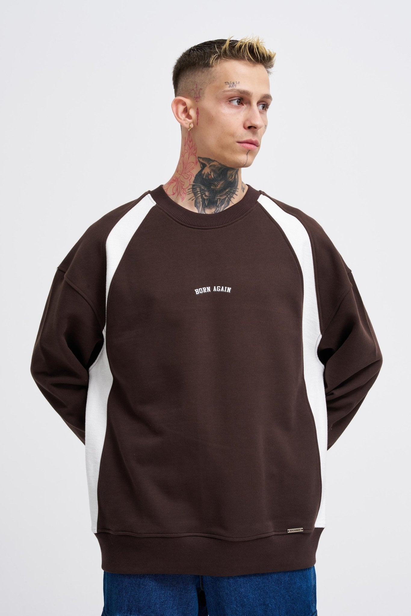 Erkek Born Again Sweatshirt Koyu Kahverengi - Ekru