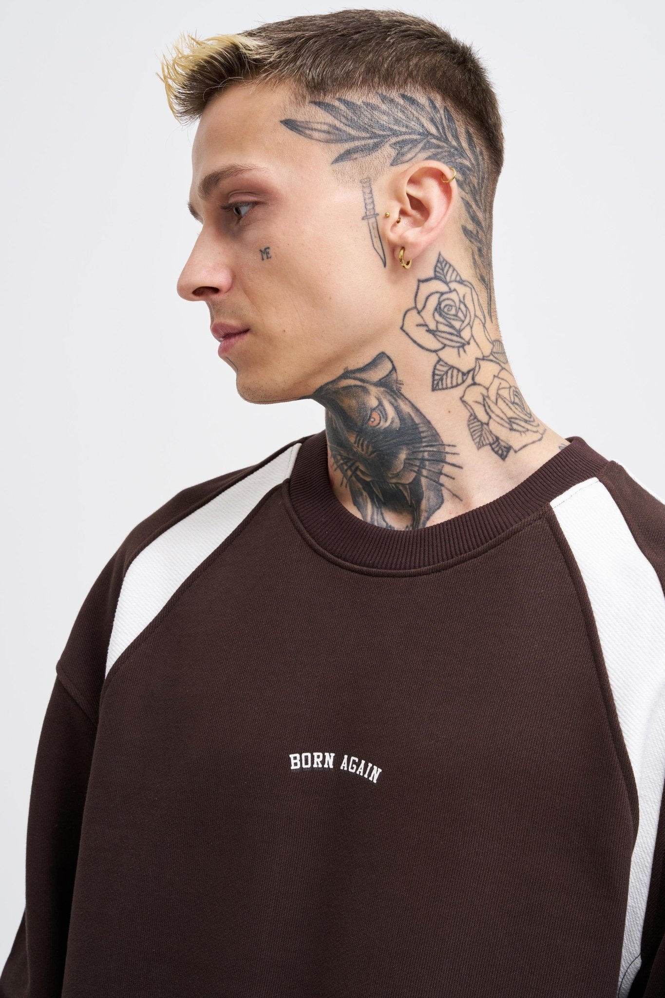 Erkek Born Again Sweatshirt Koyu Kahverengi - Ekru