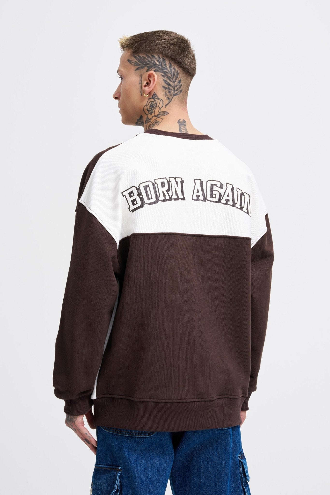 Erkek Born Again Sweatshirt Koyu Kahverengi - Ekru