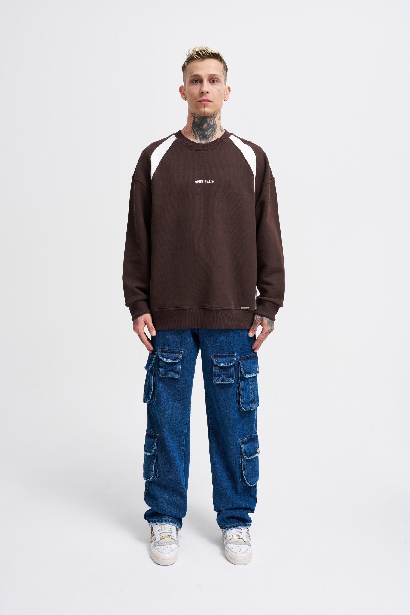 Erkek Born Again Sweatshirt Koyu Kahverengi - Ekru