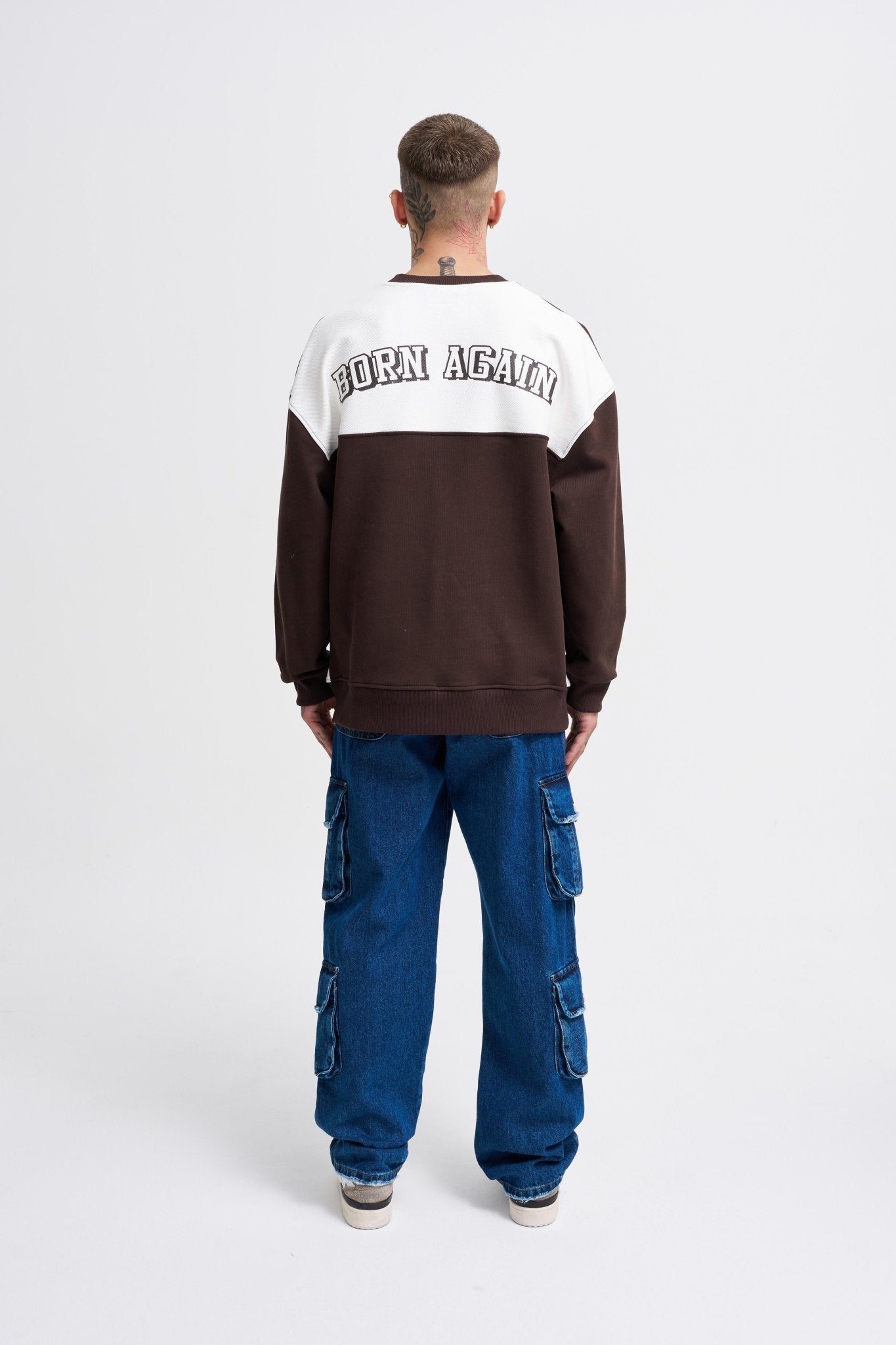 Erkek Born Again Sweatshirt Koyu Kahverengi - Ekru