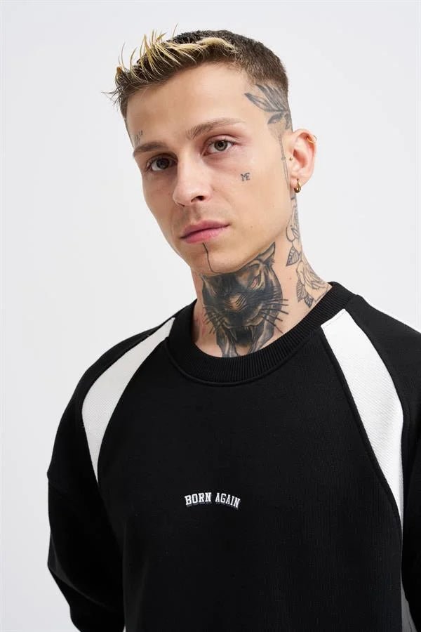 Erkek Born Again Sweatshirt Siyah - Ekru